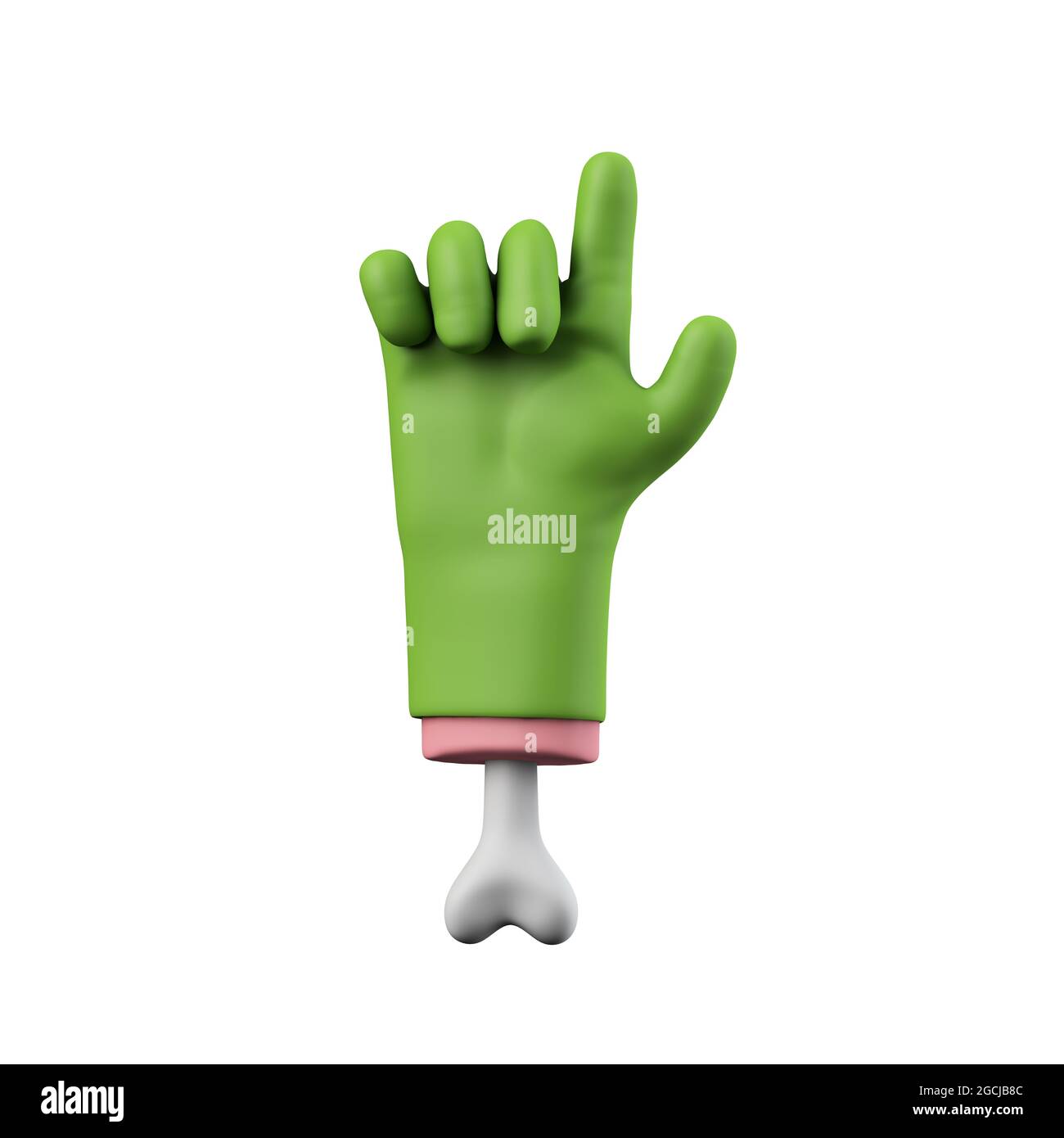 Cartoon creepy Halloween puntando mano mostro verde. Rendering 3D Foto Stock