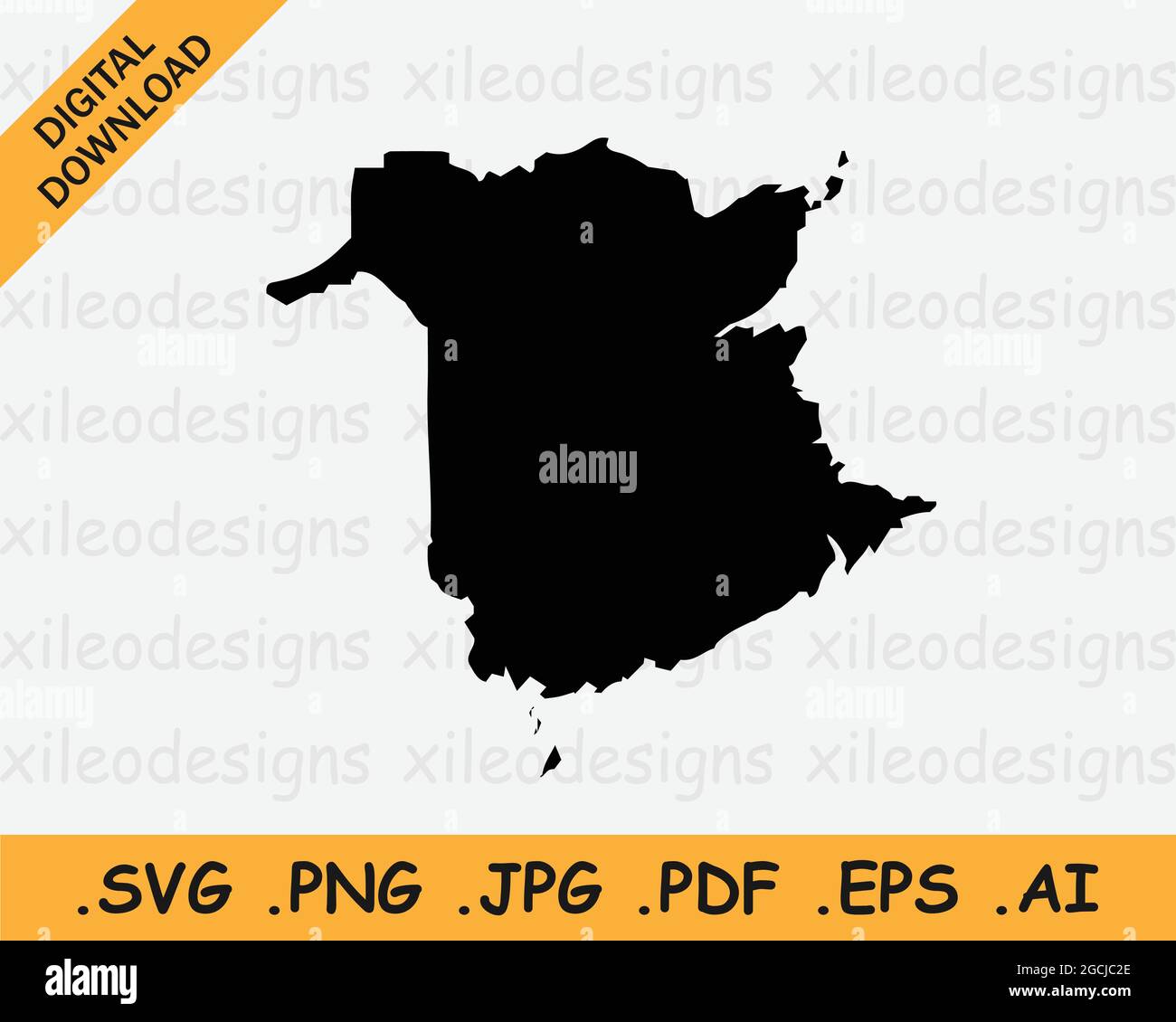 New Brunswick Canada Mappa Silhouette nera. NB, Provincia Canadese forma Geografia Atlas Border Boundary. Mappa nera isolata su sfondo bianco. EPS Illustrazione Vettoriale
