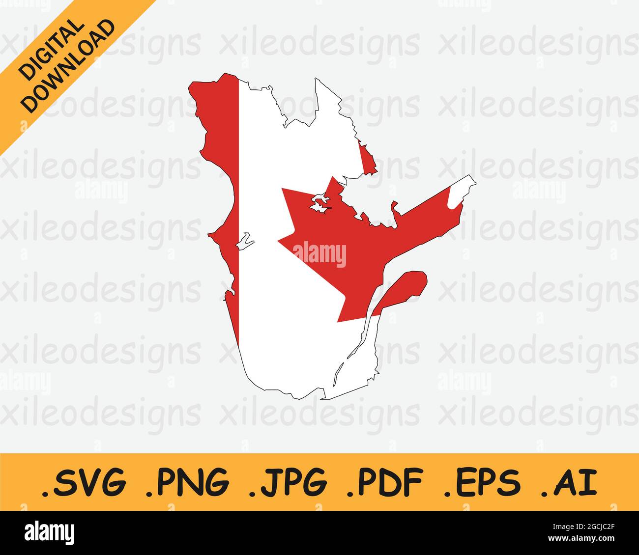 Quebec Mappa sulla bandiera canadese. QC, Mappa provincia CA sulla bandiera Canada. Icona Clipart grafica vettoriale EPS Illustrazione Vettoriale