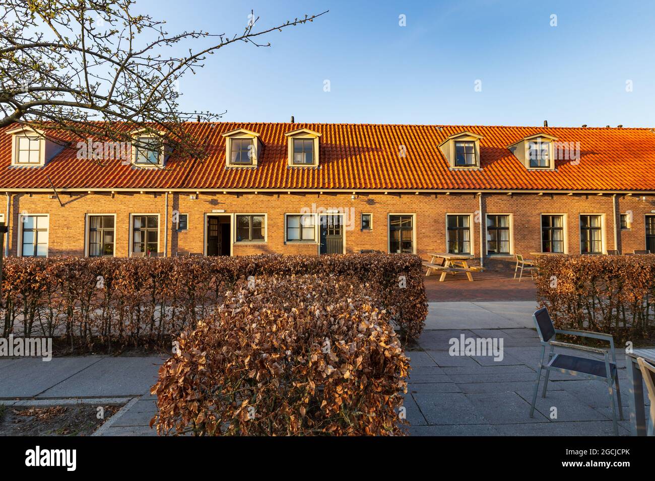 Fila di case storiche Veenhuizen nei Paesi Bassi Foto Stock