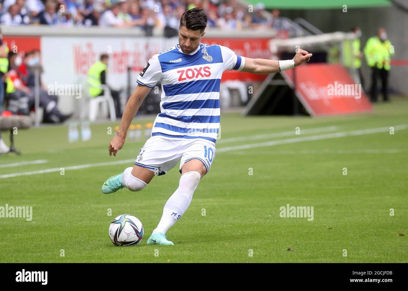 Duisburg, Germania. 8 agosto 2021. Primo: 08.08.2021, Fuvuball, 3. Bundesliga, stagione 2021/2022, MSV Duisburg - TSV Havelse Moritz Stoppelkamp, Individual Action Credit: dpa/Alamy Live News Foto Stock