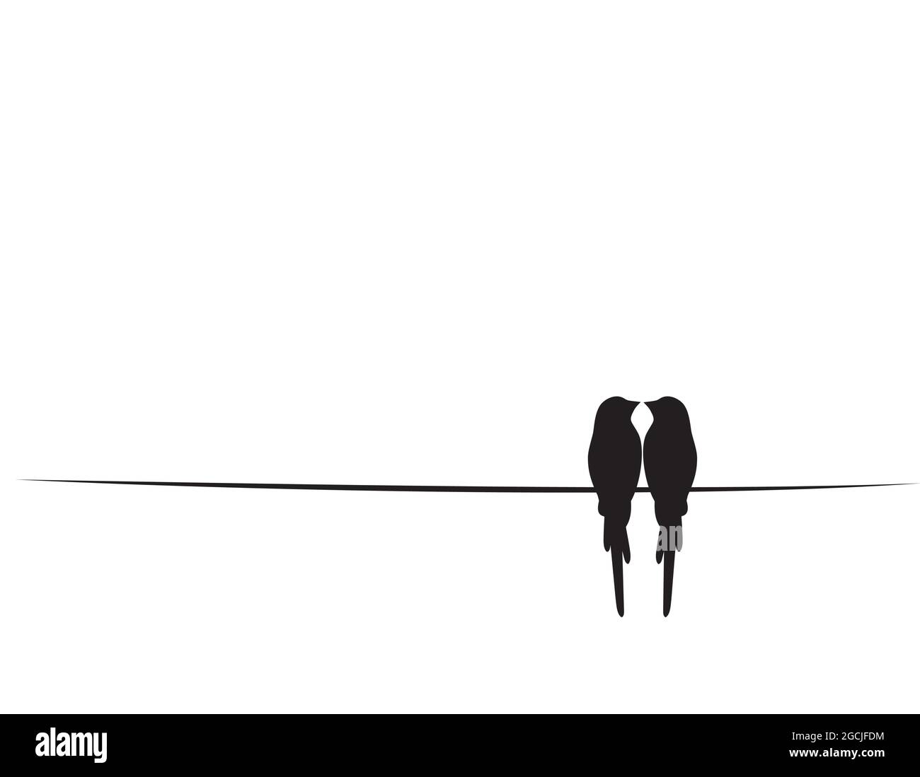 Uccelli su filo Silhouette, Vector, design minimalista poster isolato su sfondo bianco. Design scandinavo. Decorazioni da parete, Arredamento d'arte, Uccelli Illustrazione Vettoriale