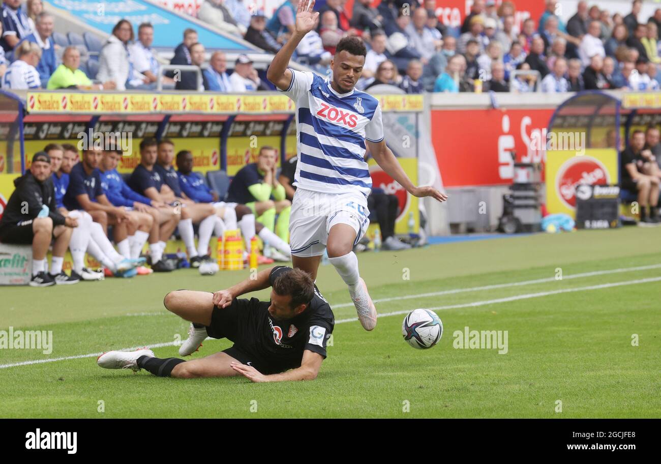 Duisburg, Germania. 8 agosto 2021. Primo: 08.08.2021, Fuvuball, 3. Bundesliga, stagione 2021/2022, MSV Duisburg - TSV Havelse duelli, Marvin Ajani Credit: dpa/Alamy Live News Foto Stock