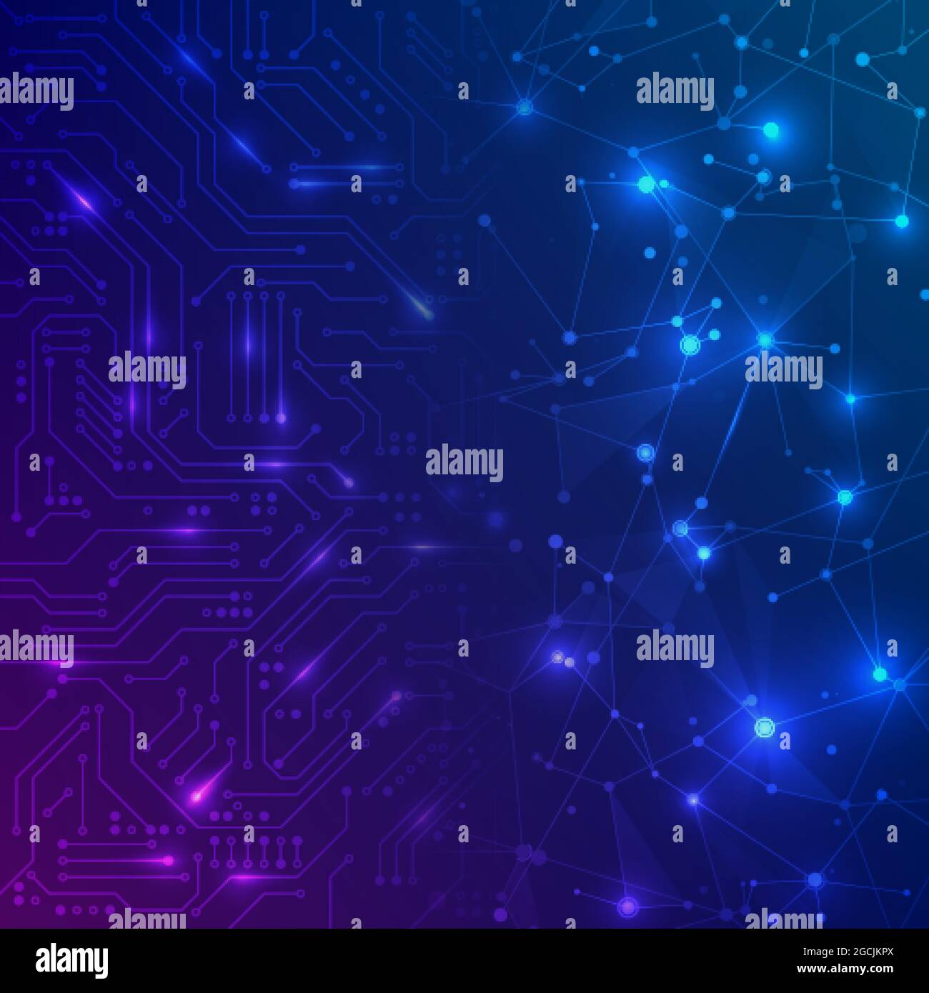 Circuito stampato futuristico. Scheda madre elettronica e rete astratta. Concetto di comunicazione e ingegneria. Background tecnologico digitale. Vettore il Illustrazione Vettoriale