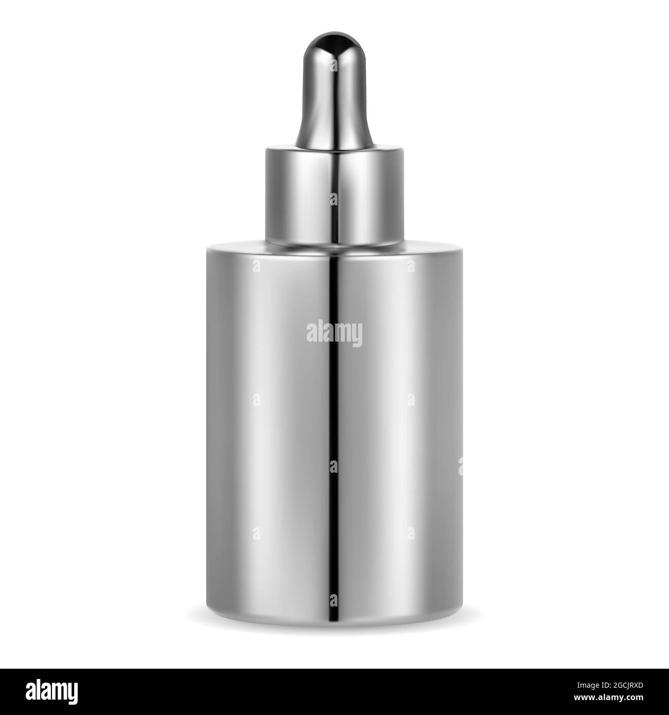 Flacone di essenza di siero. Flacone contagocce cosmetico, collagene facciale. Boccetta d'olio essenziale. Prodotto per il trattamento del viso, matraccio di metallo argento Illustrazione Vettoriale