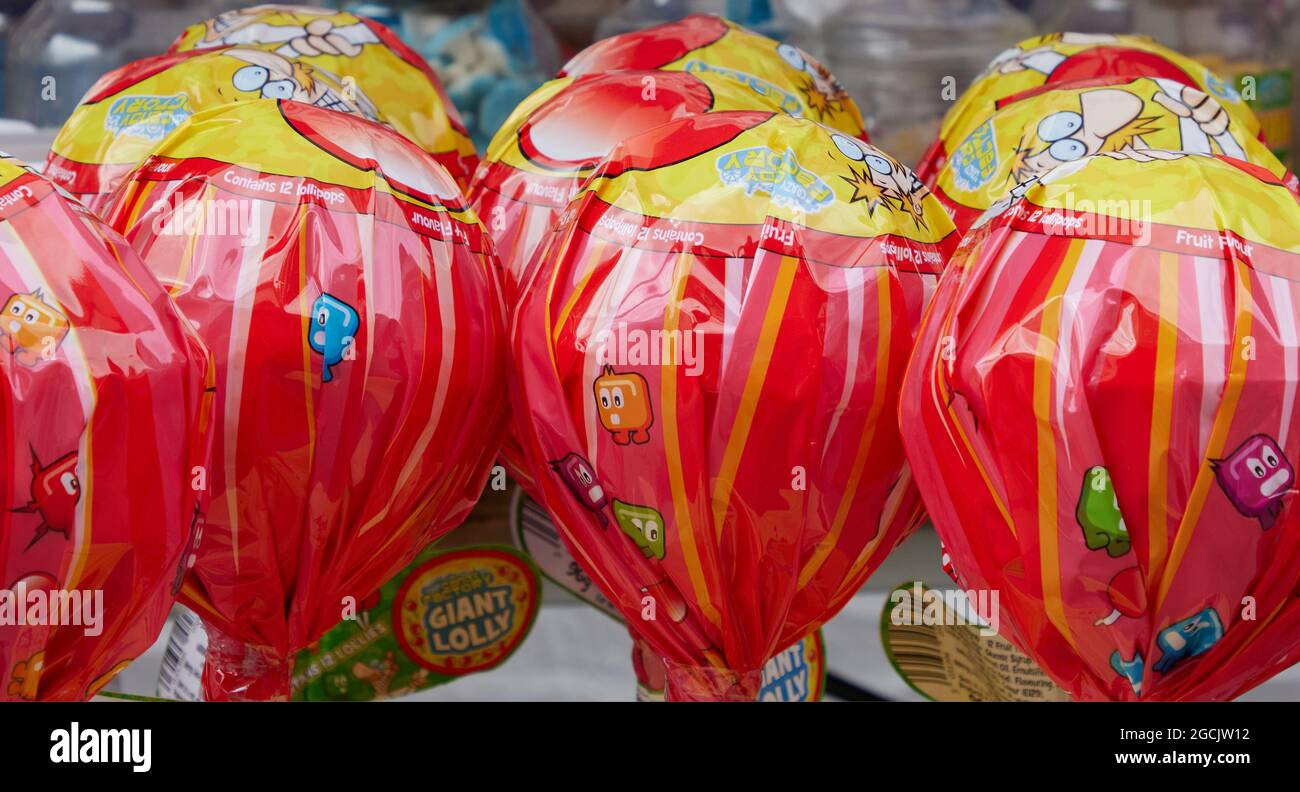 Primo piano di grandi dolci lolly. Foto Stock