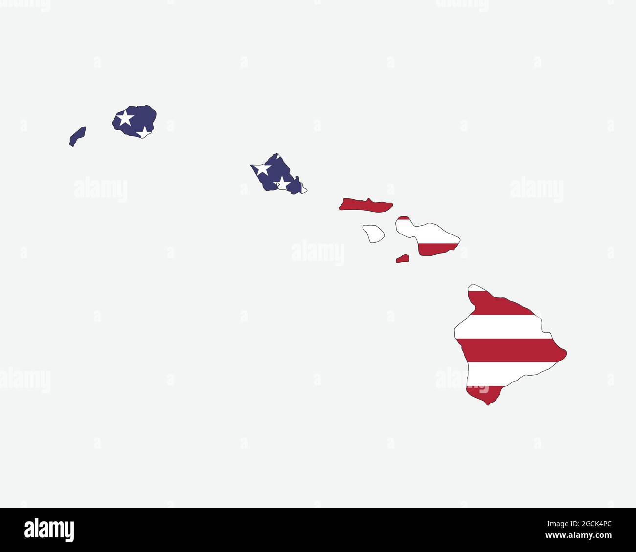 Mappa delle Hawaii sulla bandiera americana. CIAO, mappa dello stato degli Stati Uniti sulla bandiera degli Stati Uniti. Icona Clipart grafica vettoriale EPS Illustrazione Vettoriale