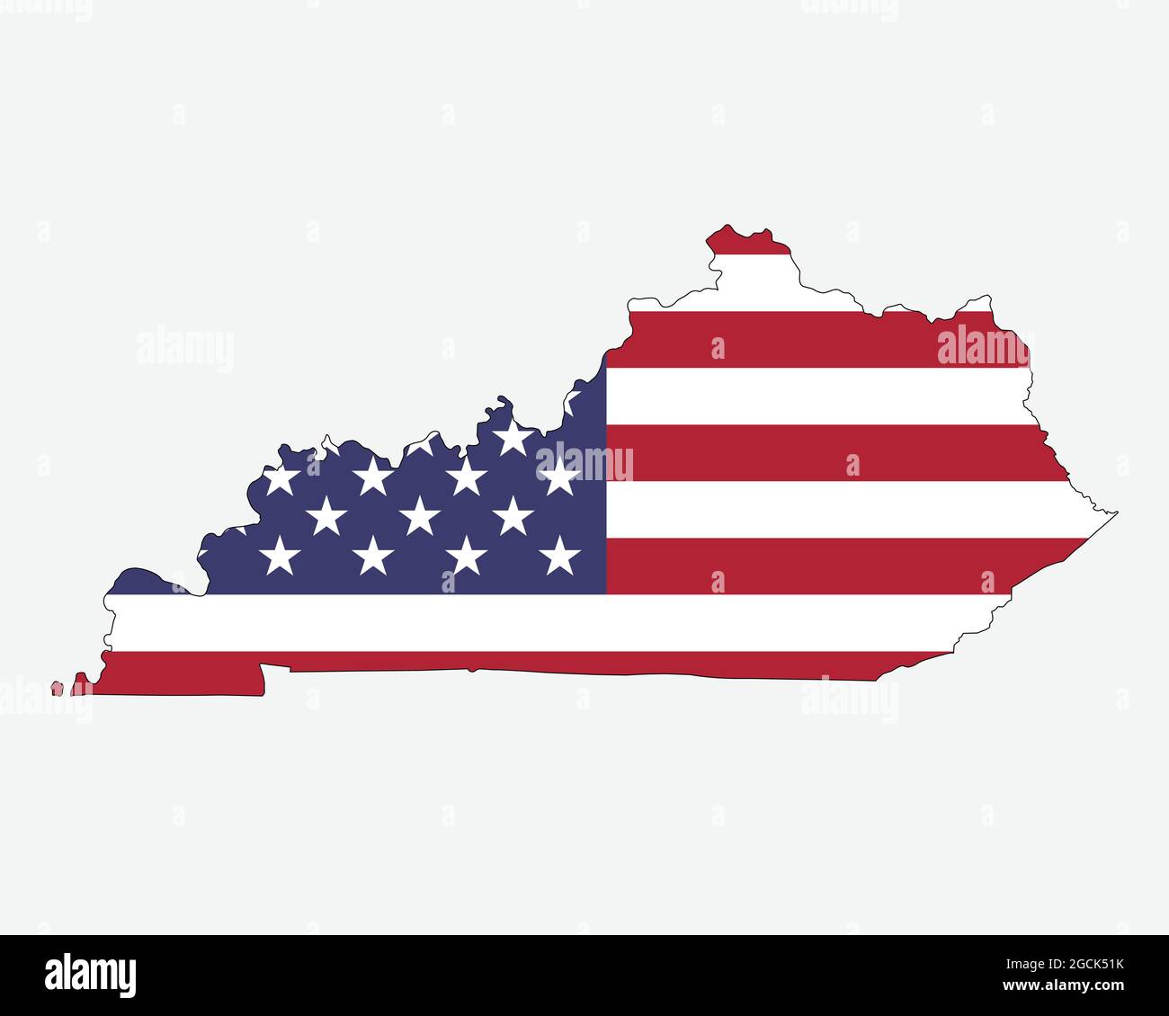 Mappa del Kentucky sulla bandiera americana. KY, mappa dello stato degli Stati Uniti sulla bandiera degli Stati Uniti. Icona Clipart grafica vettoriale EPS Illustrazione Vettoriale
