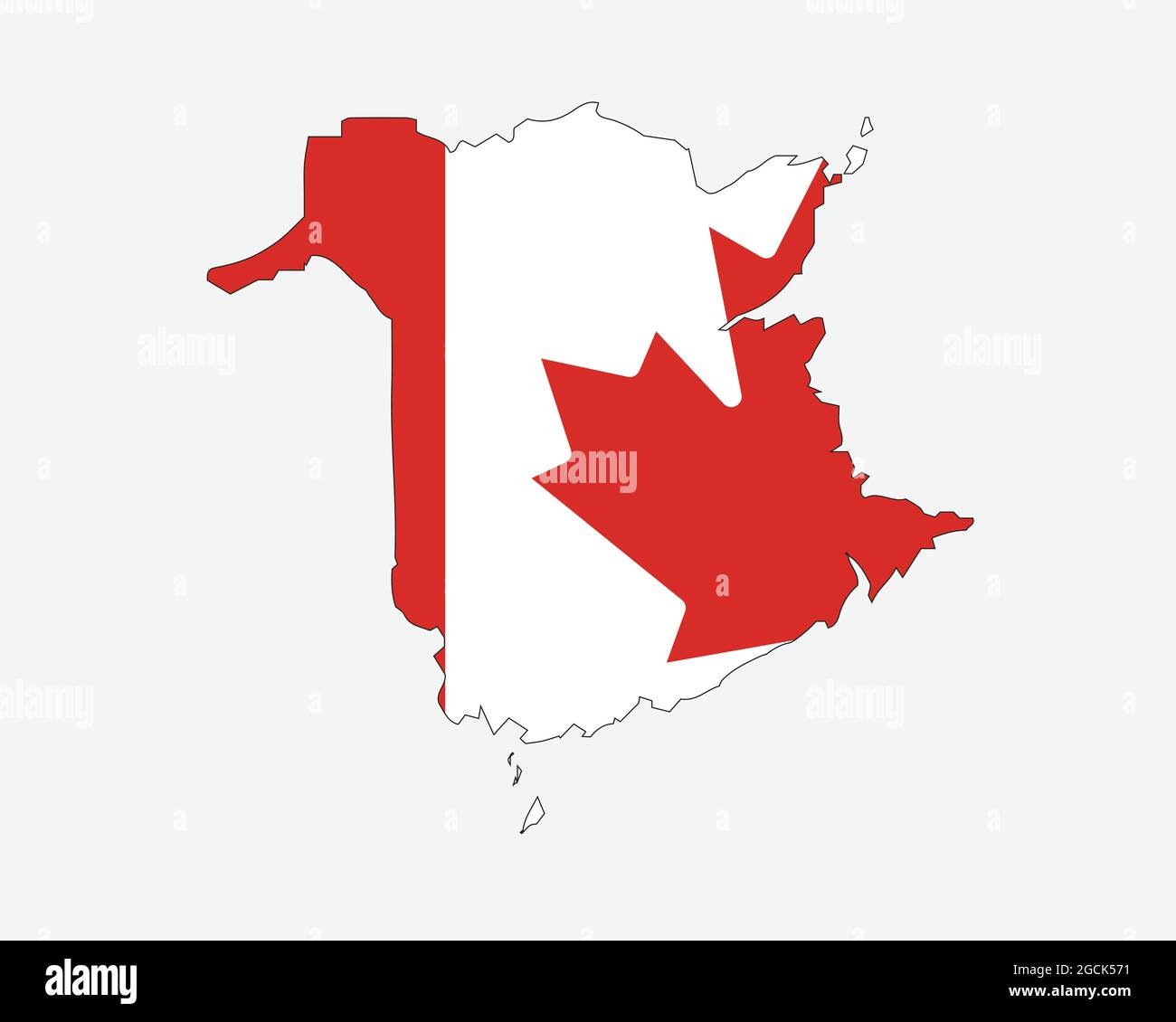 Nuova mappa di Brunswick sulla bandiera canadese. NB, Mappa della provincia della CA sulla bandiera del Canada. Icona Clipart grafica vettoriale EPS Illustrazione Vettoriale