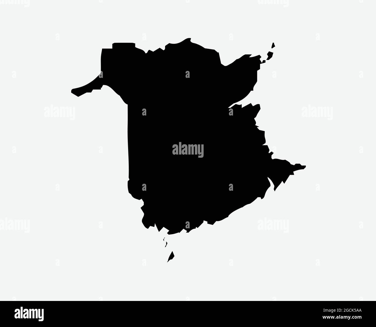 New Brunswick Canada Mappa Silhouette nera. NB, Provincia Canadese forma Geografia Atlas Border Boundary. Mappa nera isolata su sfondo bianco. EPS Illustrazione Vettoriale