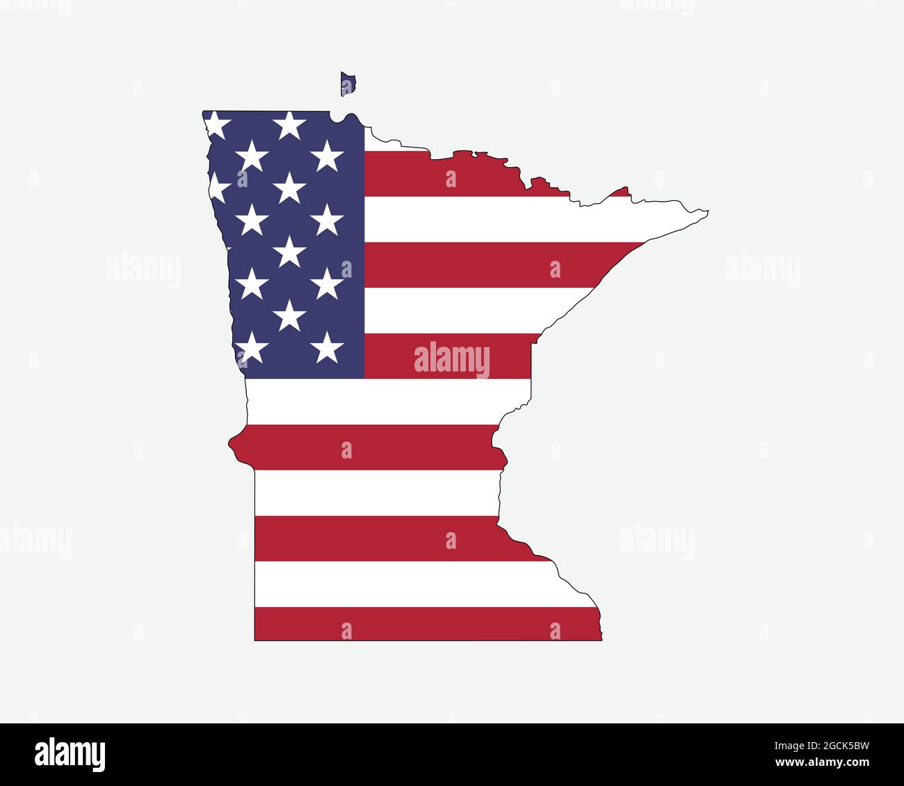 Mappa del Minnesota sulla bandiera americana. MN, USA Mappa di Stato sulla bandiera degli Stati Uniti. Icona Clipart grafica vettoriale EPS Illustrazione Vettoriale