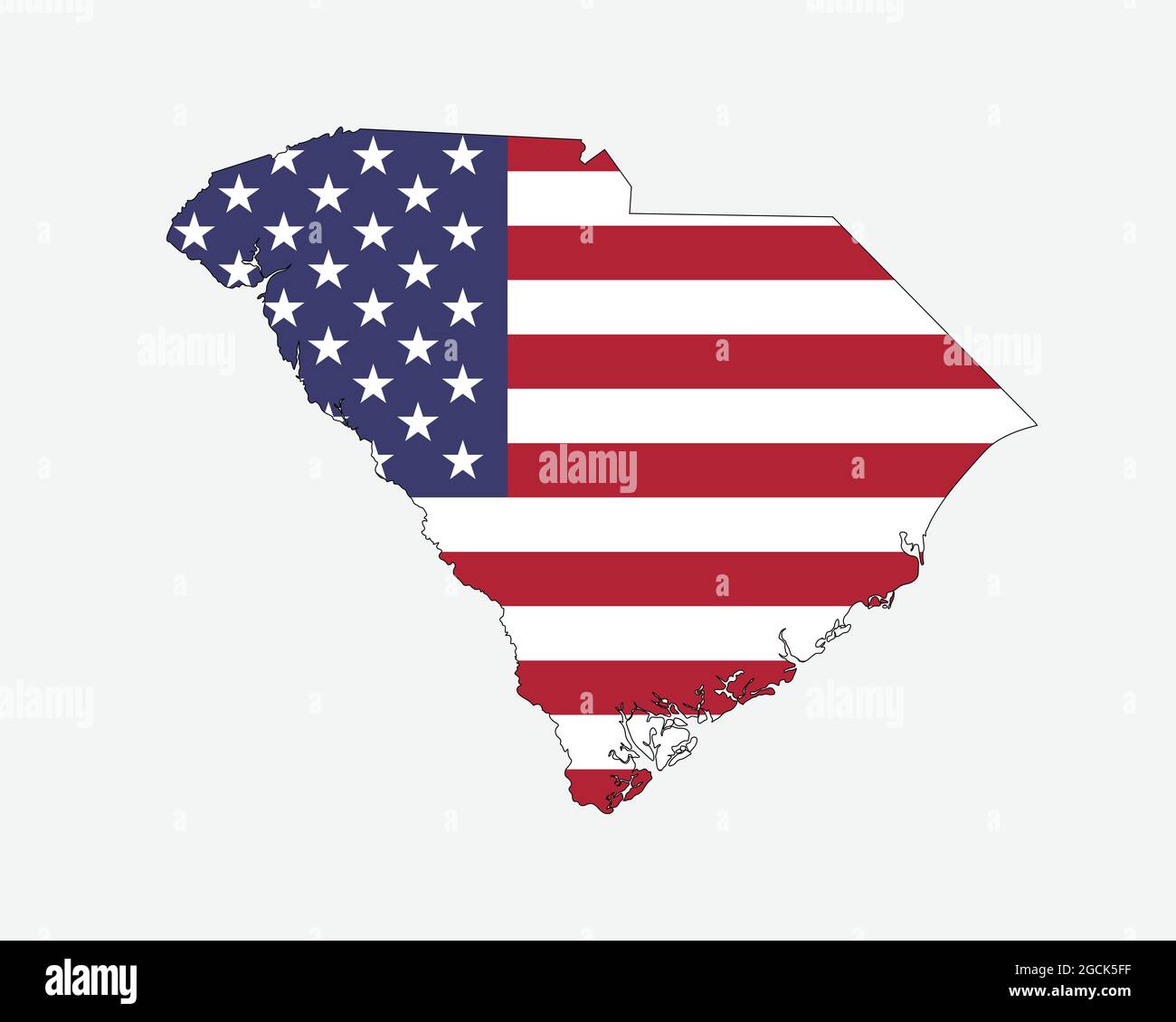Mappa della Carolina del Sud sulla bandiera americana. SC, USA mappa di stato sulla bandiera degli Stati Uniti. Icona Clipart grafica vettoriale EPS Illustrazione Vettoriale