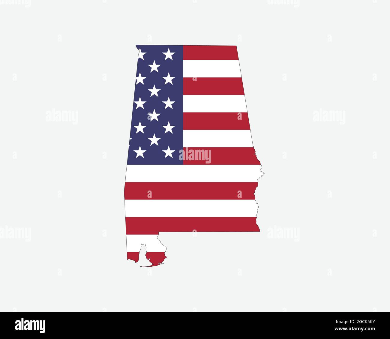 Mappa dell'Alabama sulla bandiera americana. AL, USA mappa di stato sulla bandiera degli Stati Uniti. Icona Clipart grafica vettoriale EPS Illustrazione Vettoriale