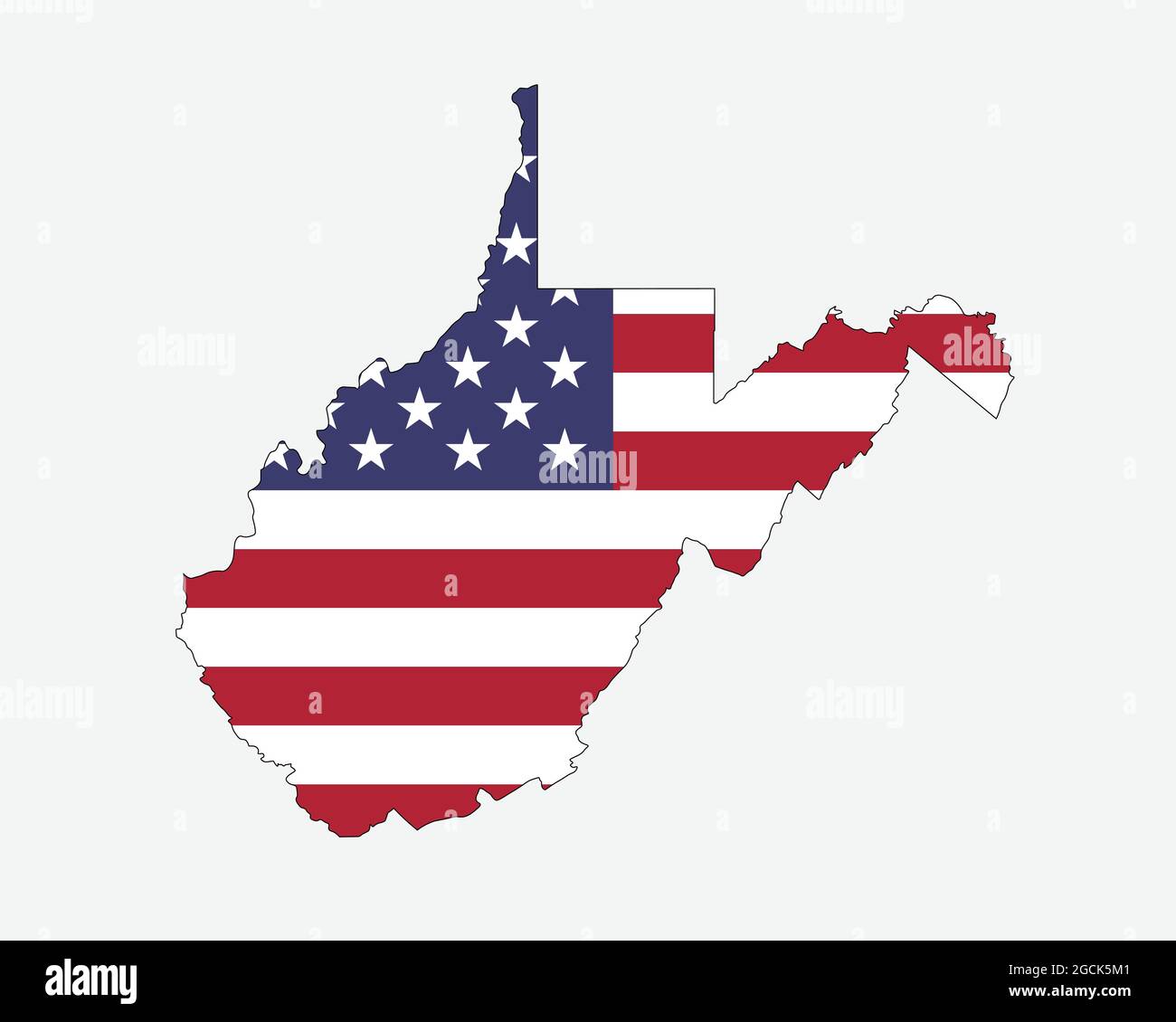 West Virginia Mappa sulla bandiera americana. WV, mappa dello stato degli Stati Uniti sulla bandiera degli Stati Uniti. Icona Clipart grafica vettoriale EPS Illustrazione Vettoriale