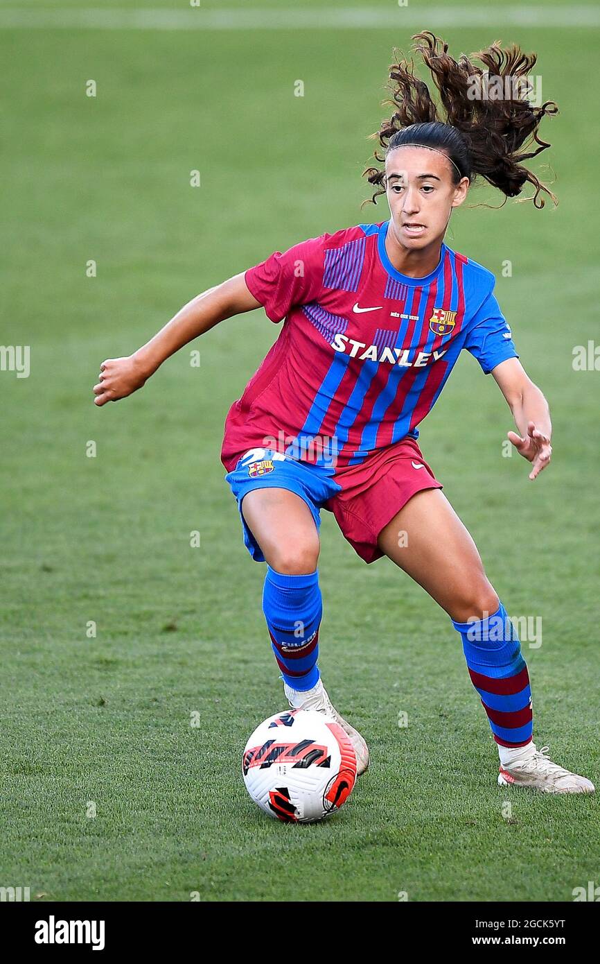 Sant Joan Despi, Spagna. 08 agosto 2021. Julia Bartel del FC Barcelona Donne in azione durante la partita di calcio pre-stagione tra FC Barcelona Women e Juventus FC Women. FC Barcelona Women ha vinto 6-0 su Juventus FC Women. Credit: Nicolò campo/Alamy Live News Foto Stock