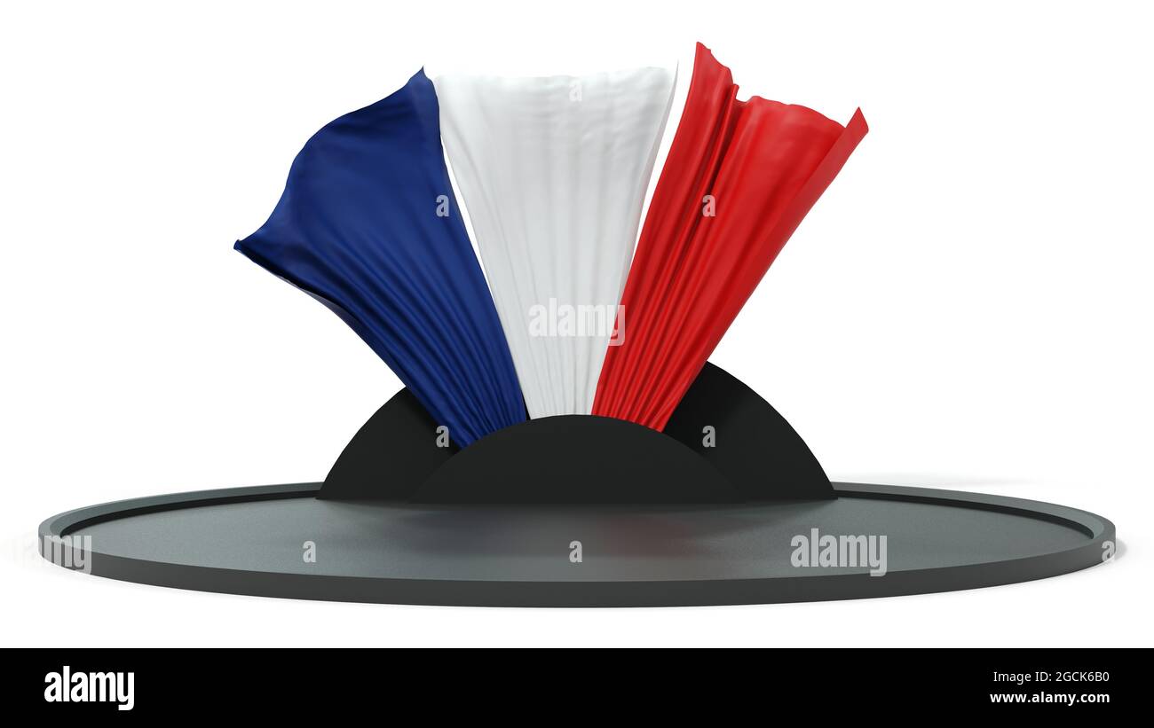 Podio con bandiera francese sullo sfondo. rendering 3d Foto Stock