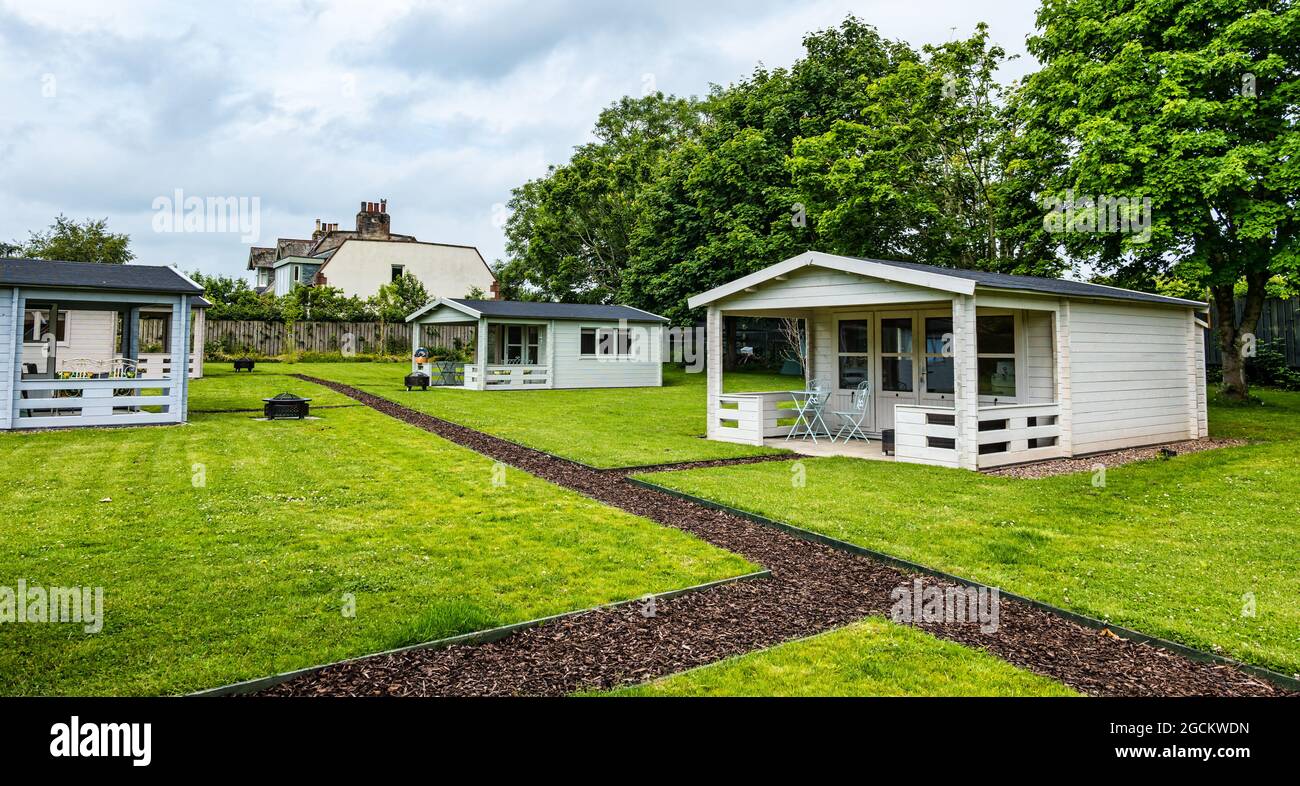 Rosehip Hideaway alloggi in legno con verande e foci, East Lothian, Scozia Regno Unito Foto Stock