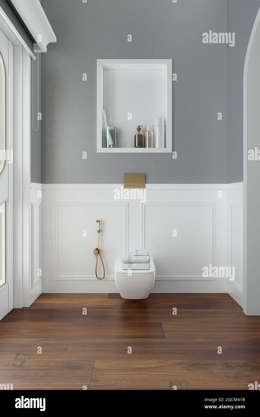 Bianco classico bagno concetto 3D modello rendering . Foto Stock