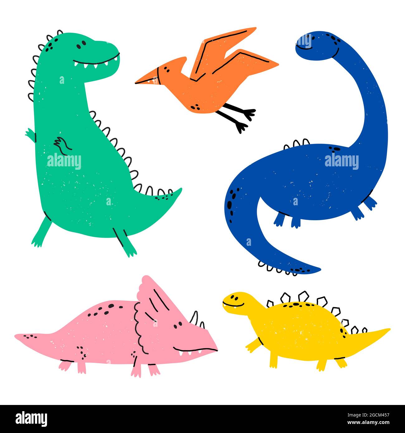 Dinosauri ambientato in stile cartone animato scandinavo. Illustrazione Vettoriale