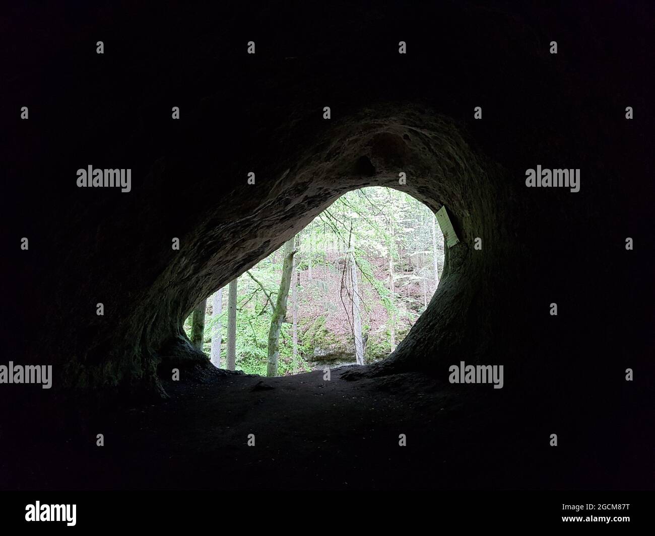 Blick aus der Höhle Hasenloch Foto Stock