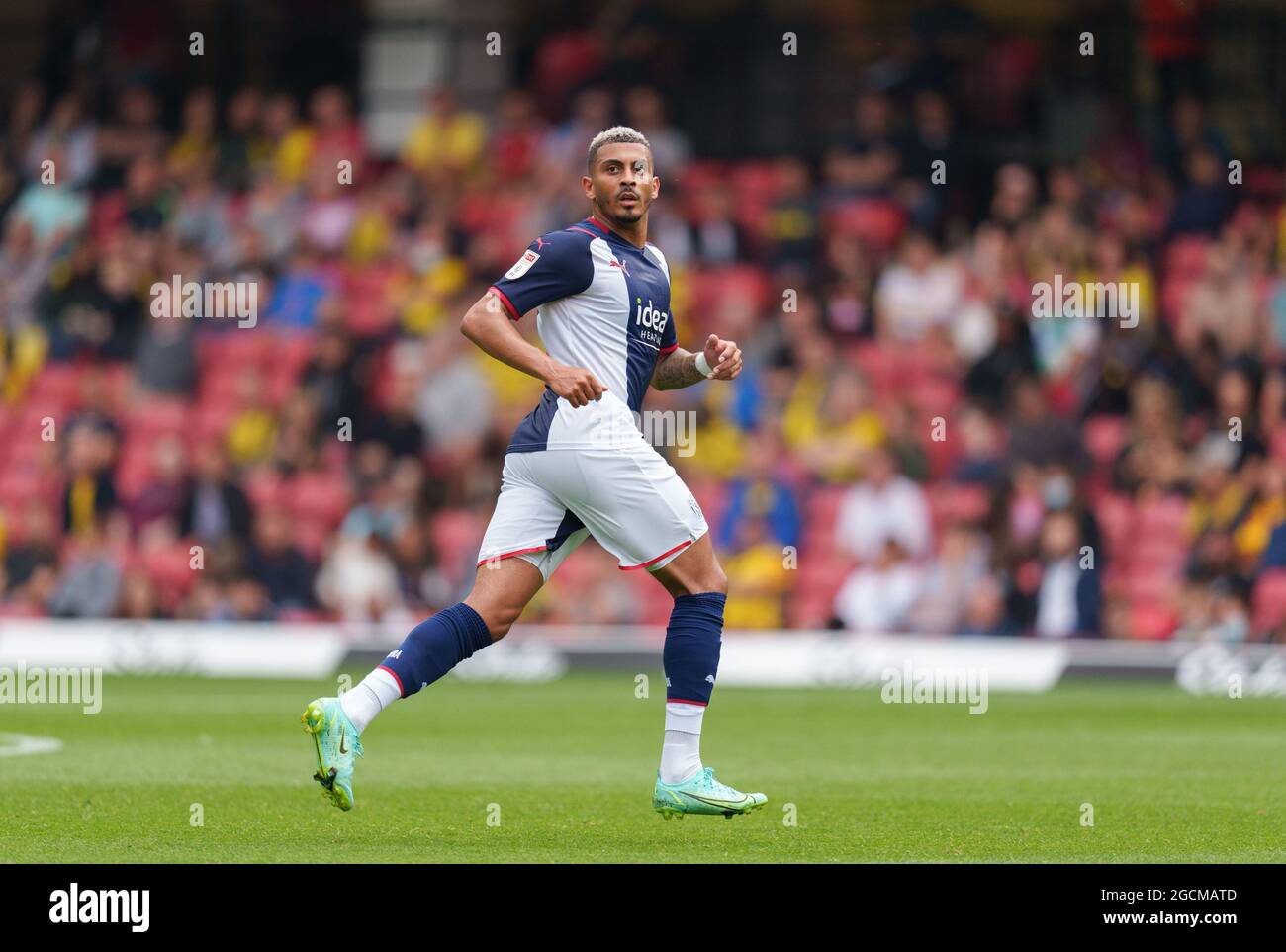 Watford, Regno Unito. 24 luglio 2021. Karlan Grant of WBA durante la partita pre-stagione 2021/22 tra Watford e West Bromwich Albion a Vicarage Road, Watford, Inghilterra, il 24 luglio 2021. Foto di Andy Rowland. Credit: Prime Media Images/Alamy Live News Foto Stock