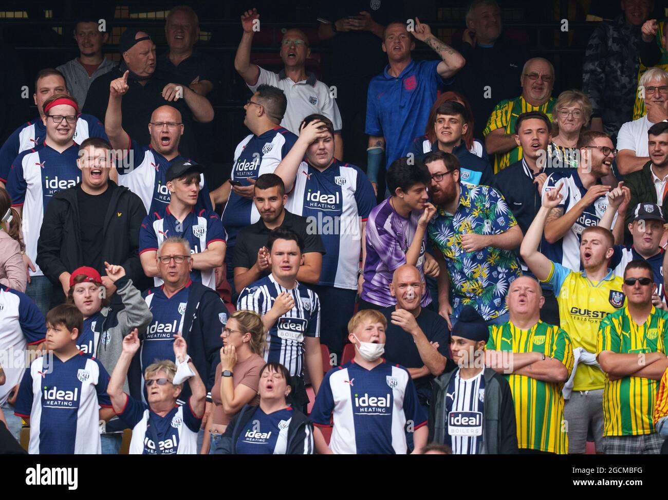 Watford, Regno Unito. 24 luglio 2021. WBA Supporters durante la partita di pre-stagione 2021/22 tra Watford e West Bromwich Albion a Vicarage Road, Watford, Inghilterra, il 24 luglio 2021. Foto di Andy Rowland. Credit: Prime Media Images/Alamy Live News Foto Stock