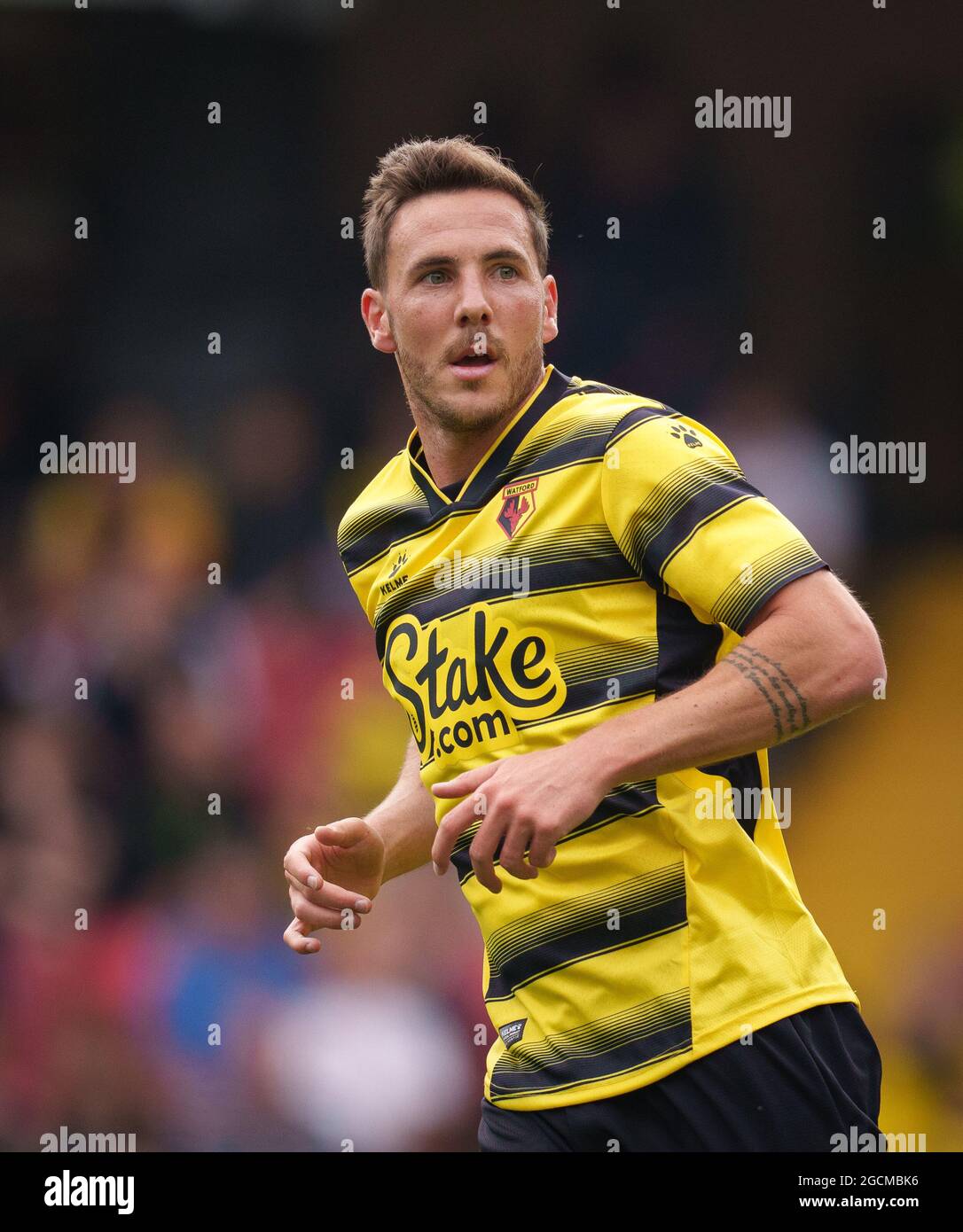 Watford, Regno Unito. 24 luglio 2021. DaN Gosling di Watford durante la partita pre-stagione 2021/22 tra Watford e West Bromwich Albion a Vicarage Road, Watford, Inghilterra, il 24 luglio 2021. Foto di Andy Rowland. Credit: Prime Media Images/Alamy Live News Foto Stock