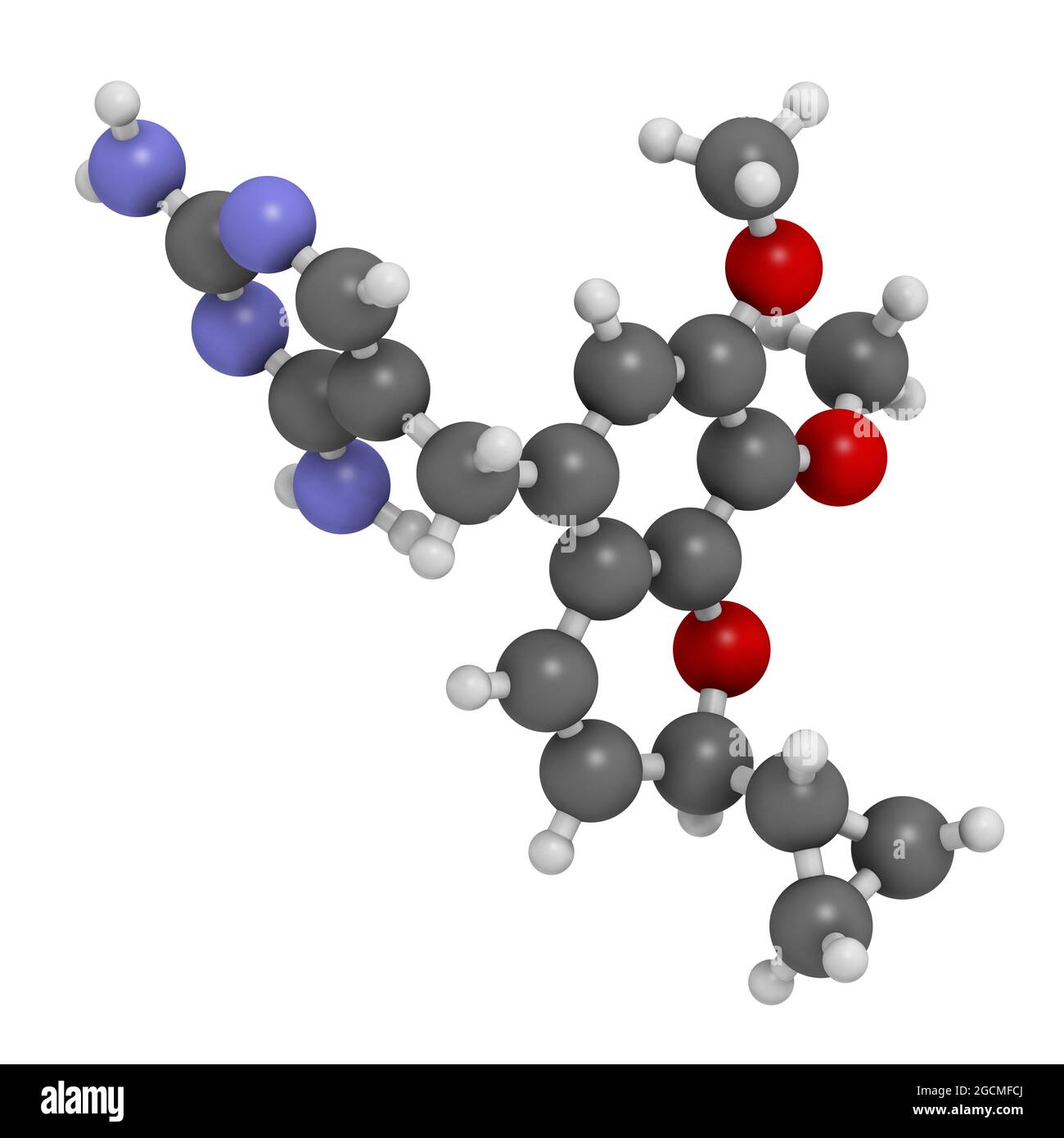 Iclaprim antibiotico molecola di farmaco. Rendering 3D. Gli atomi sono repre Foto Stock