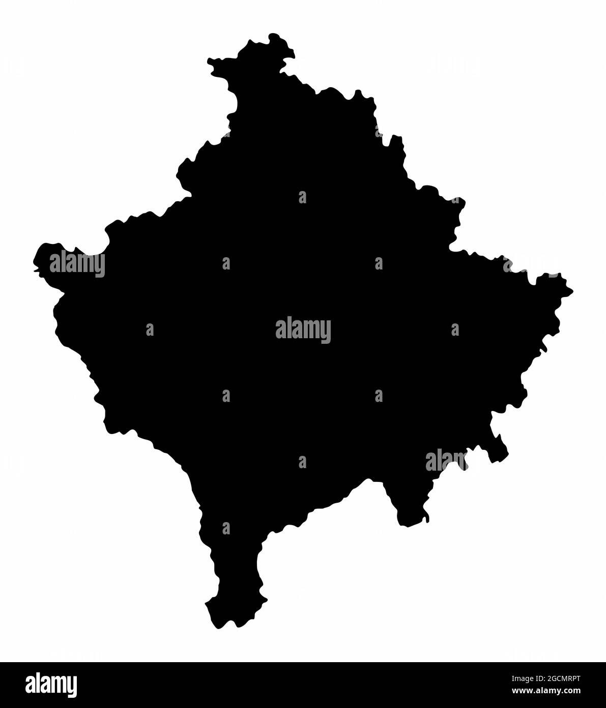 Mappa della silhouette scura del Kosovo isolata su sfondo bianco Illustrazione Vettoriale