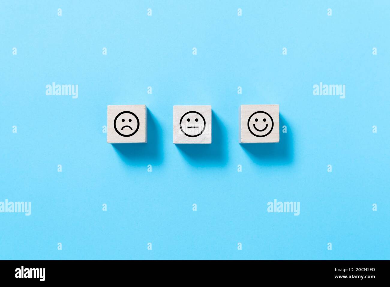 Tre emoticon valutazione smiley Foto Stock