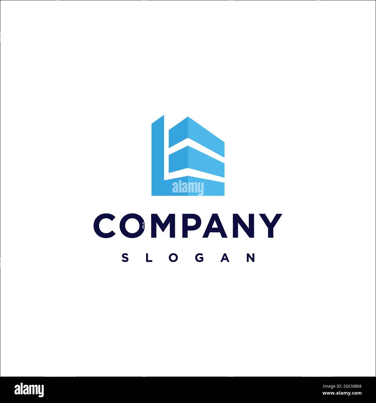 LOGO COMBINAZIONE LETTERA L E APPARTAMENTO COSTRUZIONE IMMOBILIARE Foto Stock