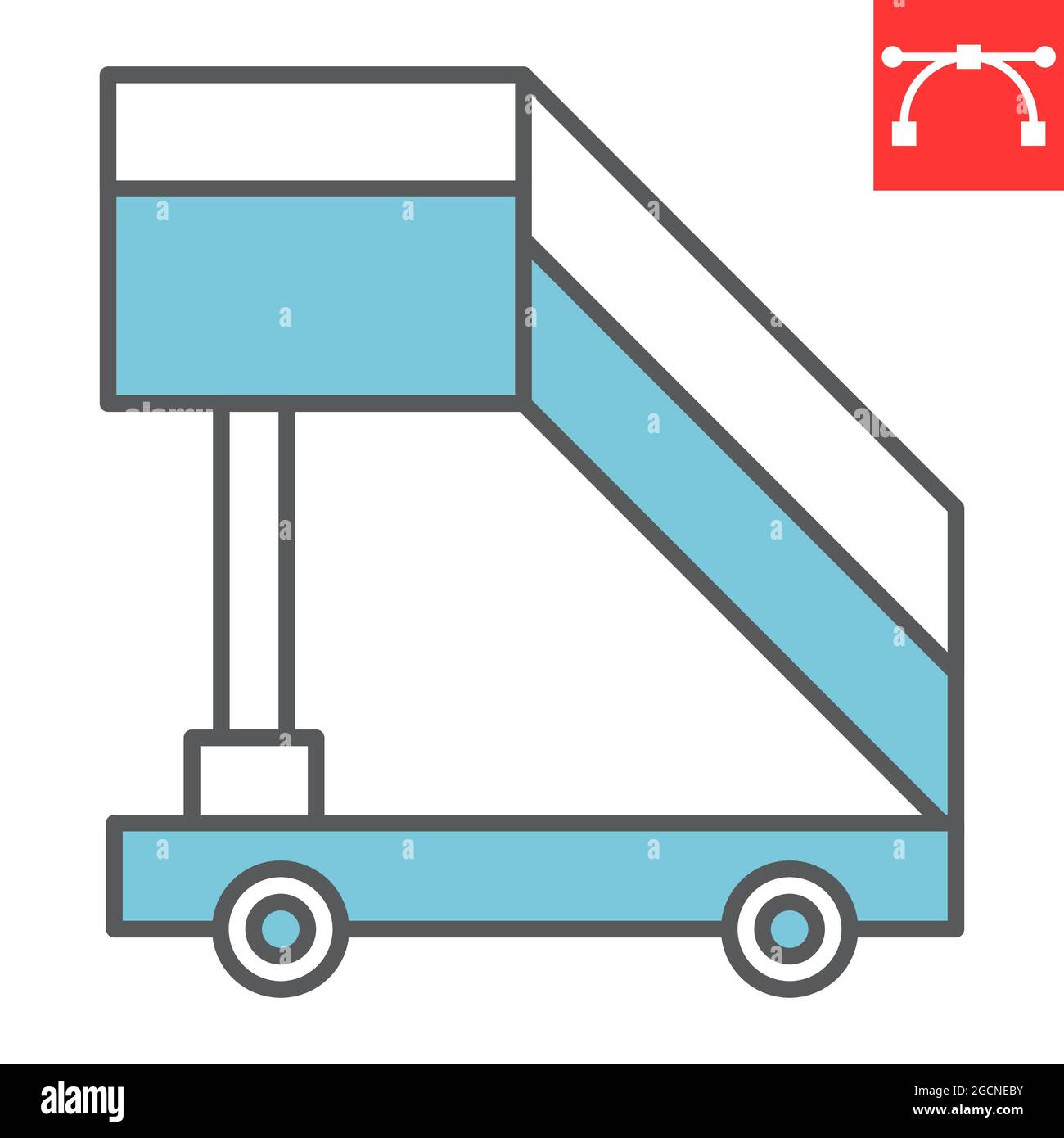 Icona della linea a colori della scala AirPort, trasporto e aeroporto, icona del vettore della scala del piano, grafica vettoriale, segno del contorno riempito con tratto modificabile, eps 10 Illustrazione Vettoriale