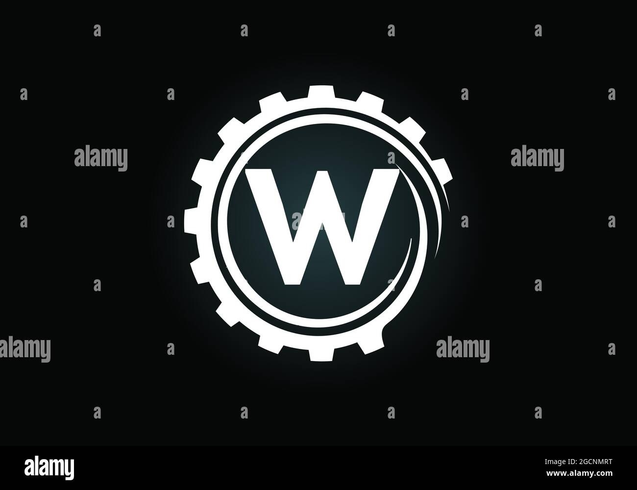 Alfabeto monogramma W iniziale in una spirale a ingranaggi. Design con logo Gear Engineer. Logo per settore automobilistico, meccanico, tecnologico, setting, riparazione Illustrazione Vettoriale