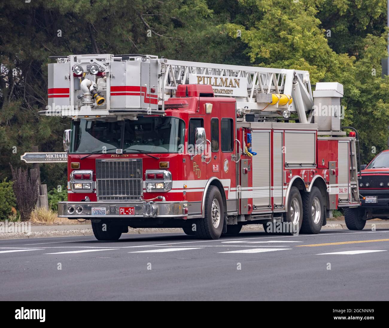 Pullman Fire Department Ladder pl31 Truck, Pullman, Washington state, USA Foto Stock