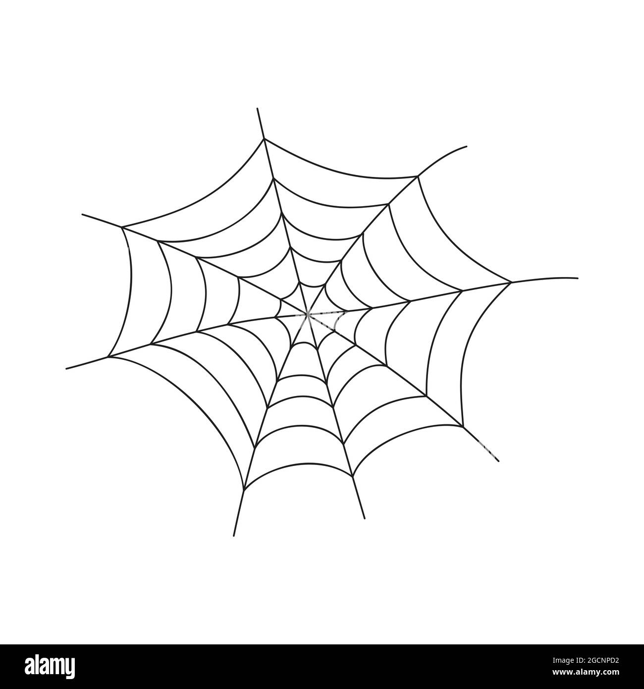 Icona del contorno Cobweb isolata su sfondo bianco. Trama del ragnatela disegnata a mano. Elemento per la decorazione della festa di Halloween. Illustrazione vettoriale in stile doodle. Illustrazione Vettoriale