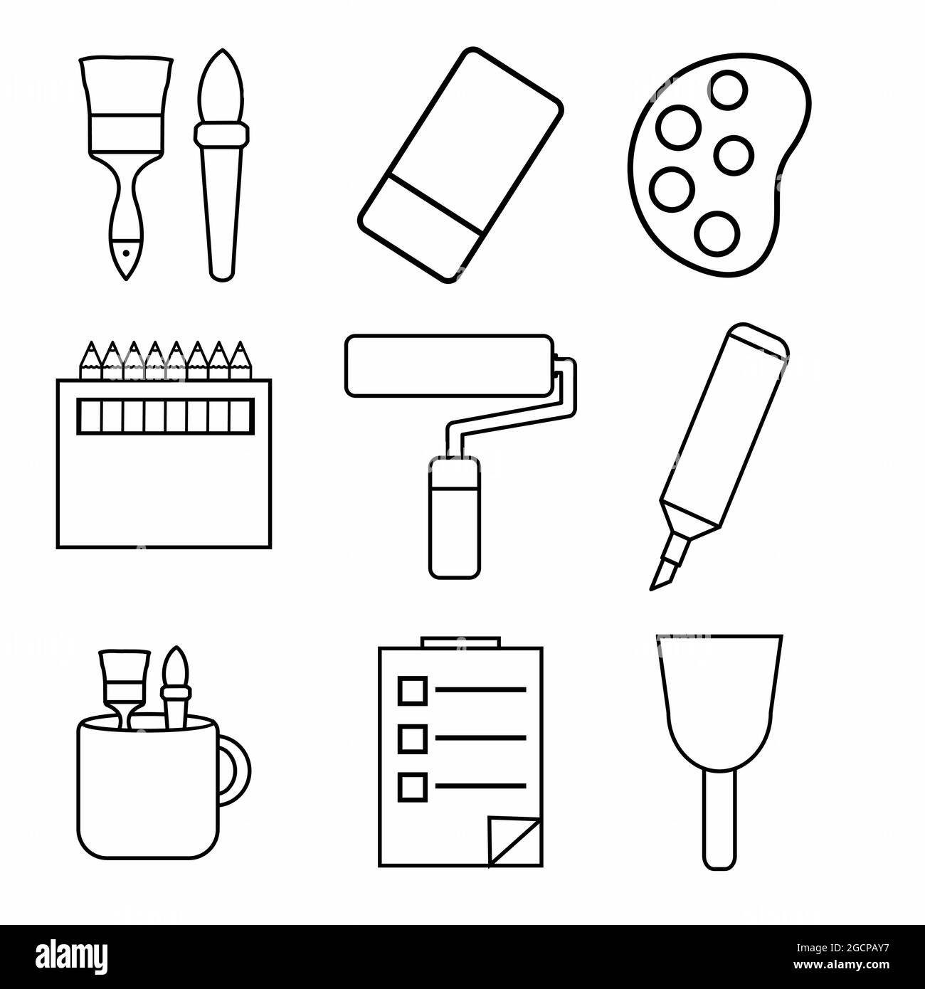 Icona vettore del set di strumenti di pittura parte 2 - stile di linea - illustrazione semplice. Tratto modificabile. Modello di disegno vettoriale.stile outline design.vettore g Illustrazione Vettoriale