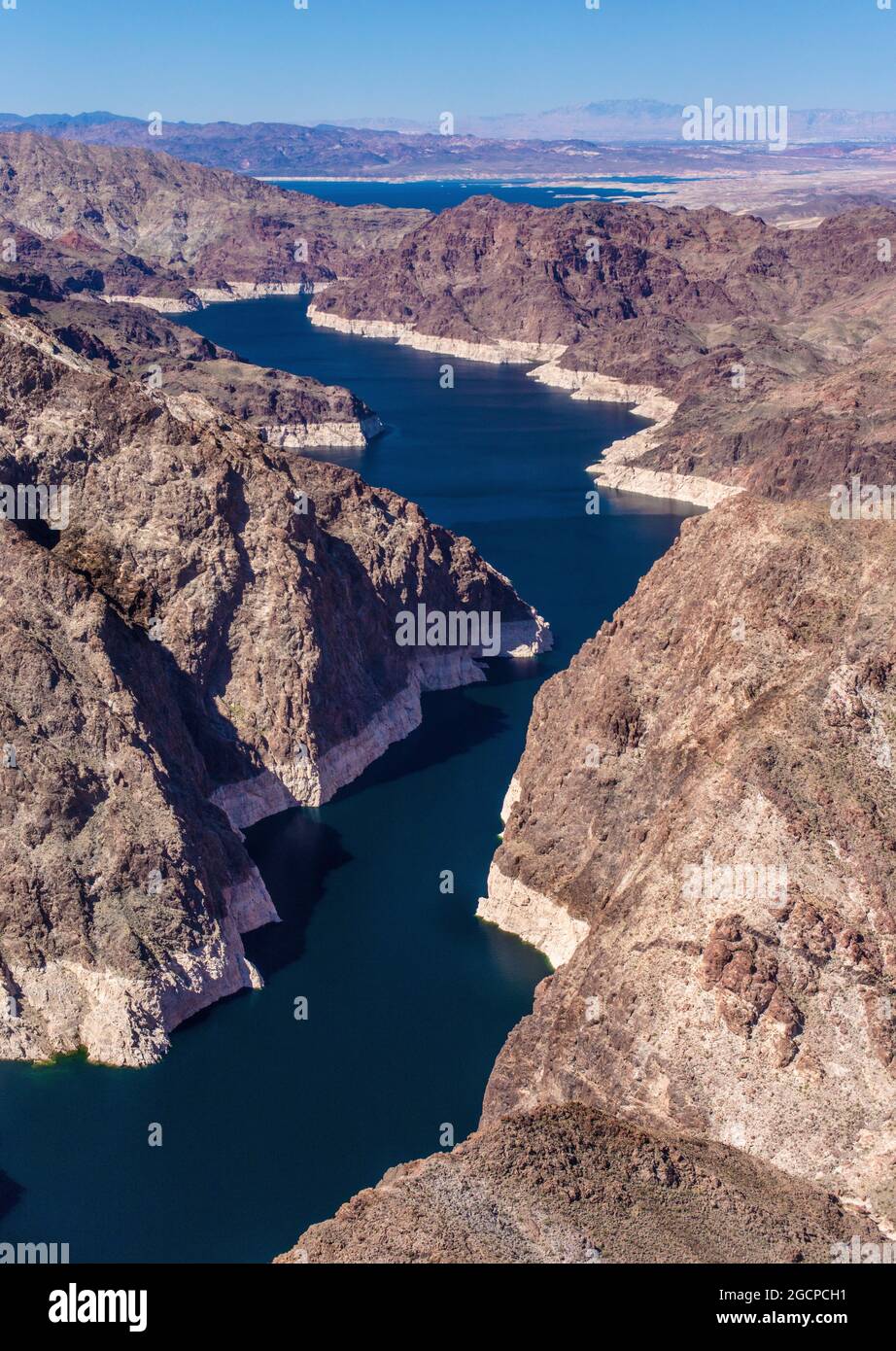 Lago aereo Mead livelli d'acqua in discesa marcati Nevada / Arizona USA Foto Stock