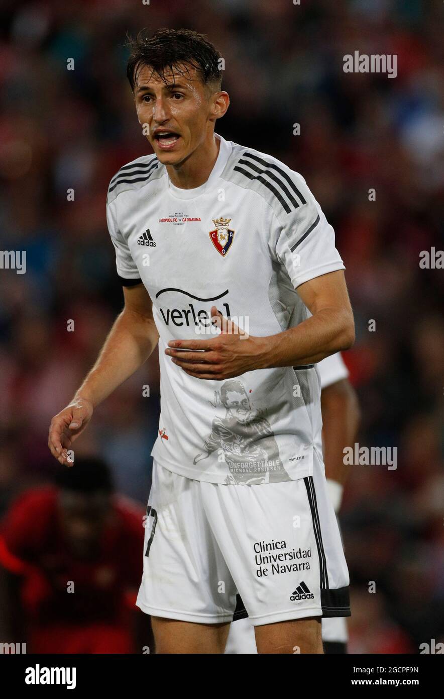 Liverpool, Regno Unito. 9 agosto 2021. Ante Budimir di CA Osasuna durante la partita pre-stagione ad Anfield, Liverpool. Il credito immagine dovrebbe essere: Darren Staples/Sportimage Credit: Sportimage/Alamy Live News Foto Stock