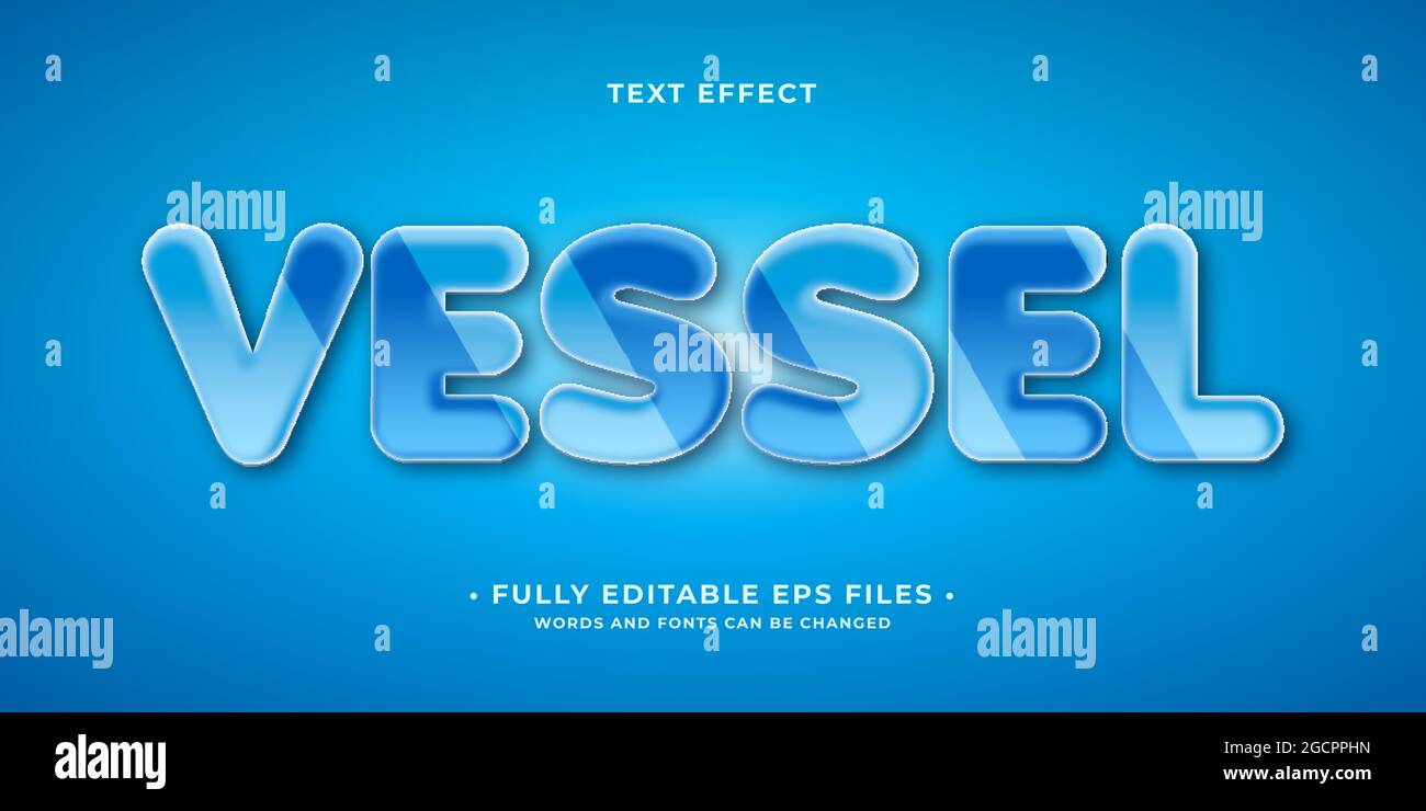 pulisci effetto testo vetro blu lucido isolato vettore modificabile eps cc Illustrazione Vettoriale