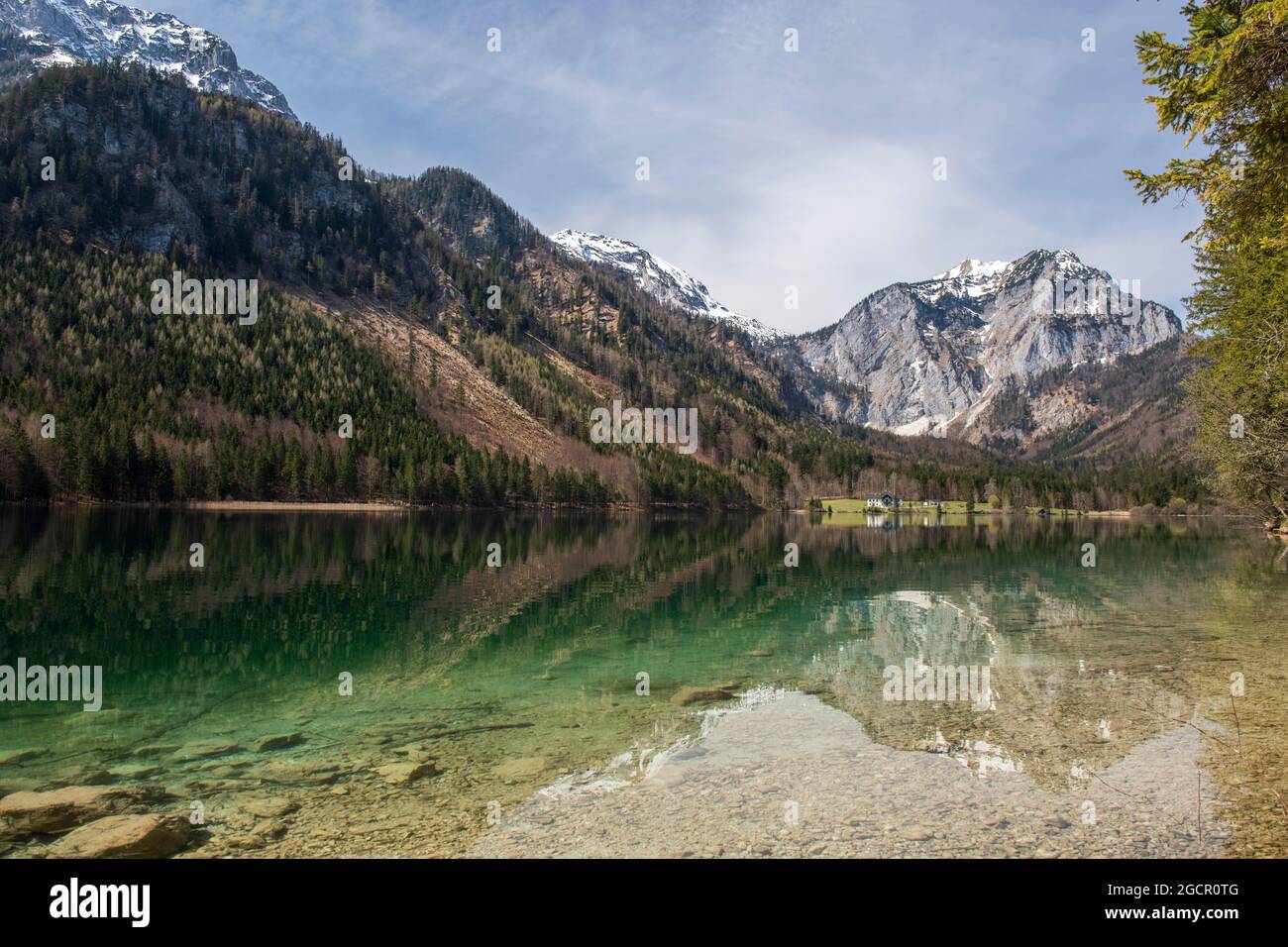 Vorderer Langbathsee, Hoellengebirge, Brunnkogel, Ebensee, Salzkammergut, Austria Foto Stock