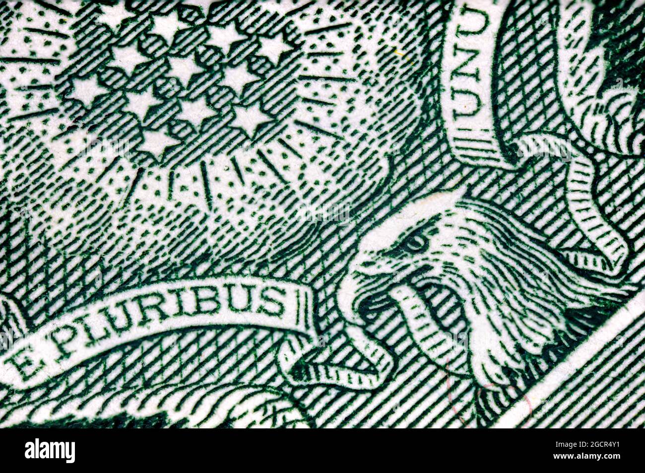 Macro primo piano di una banconota da 1 dollaro USA. Primo piano di una nota del dollaro americano. Il dollaro AMERICANO è la valuta mondiale. Il ritratto di George Washington, Foto Stock