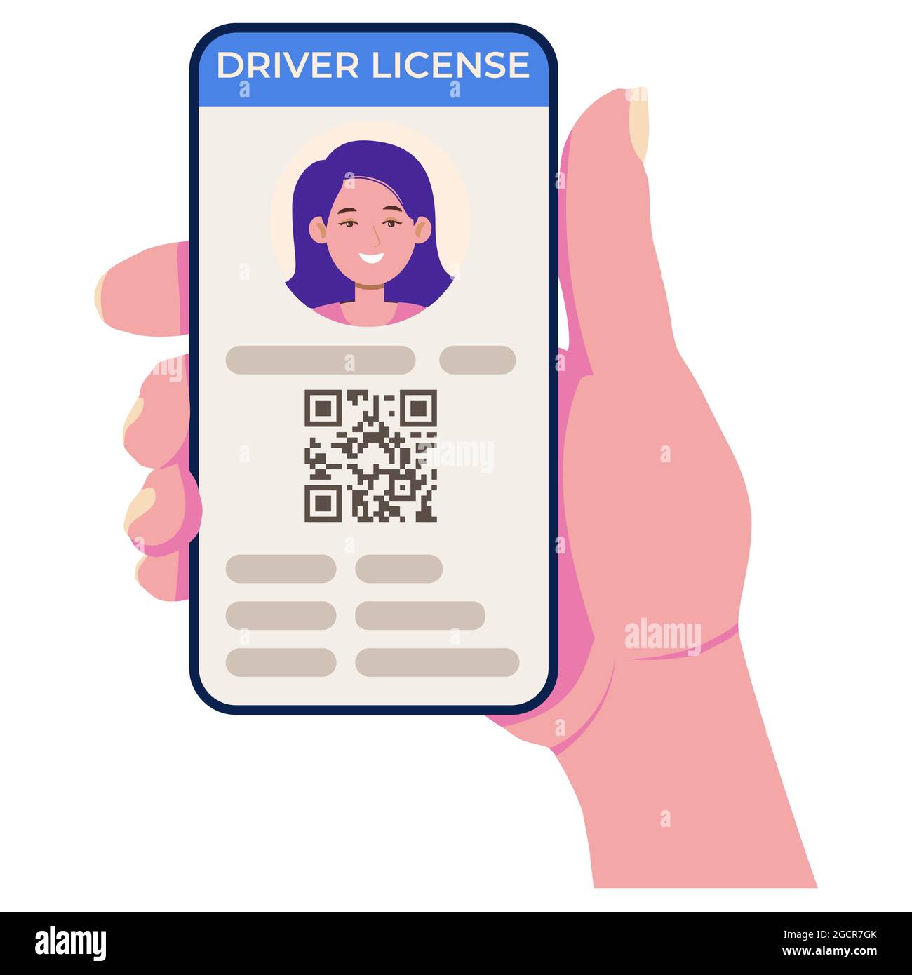 Patente di guida sullo schermo del telefono cellulare. App mobile per l'identificazione personale. Illustrazione vettoriale Illustrazione Vettoriale