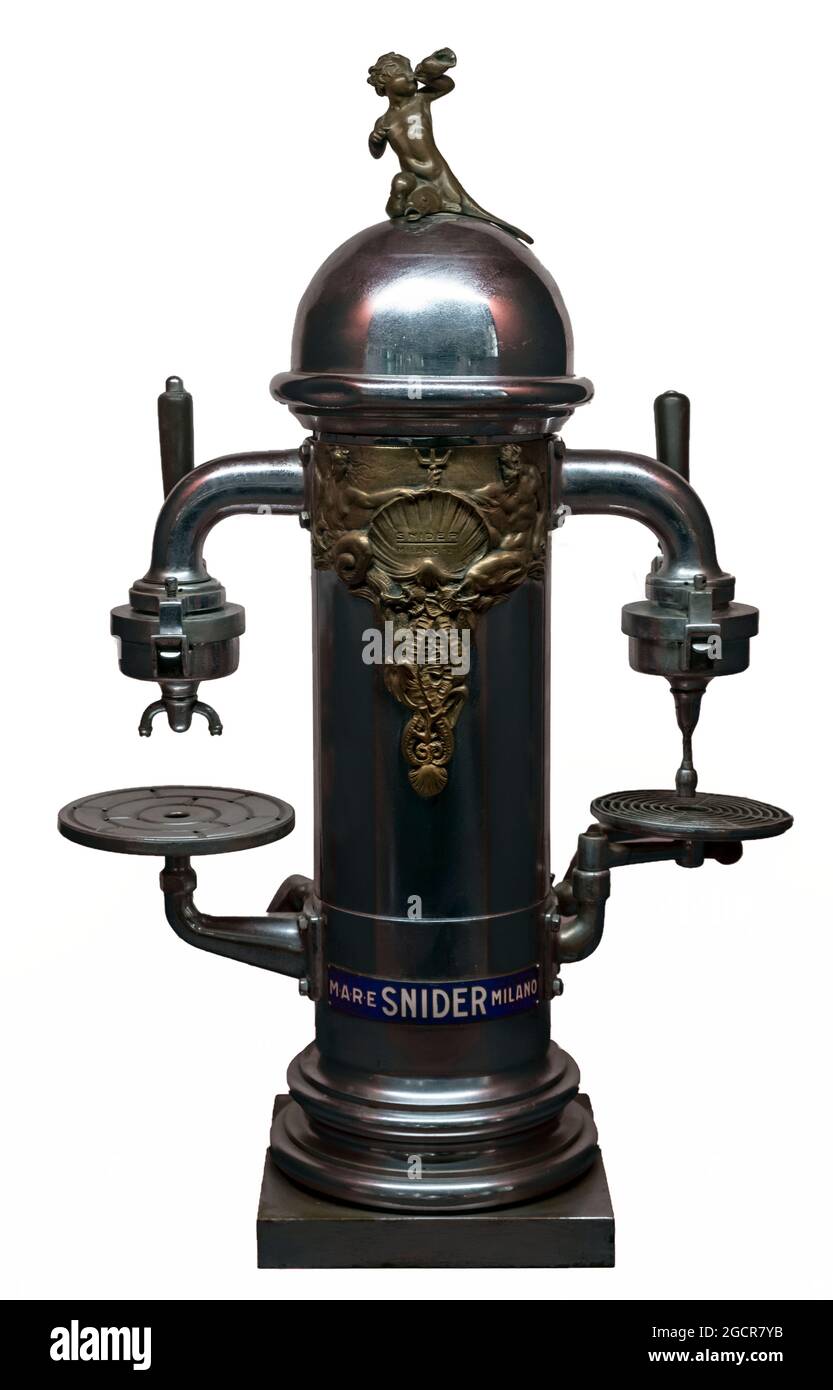 Design art nouveau macchina da caffè Snider Milano Insuperabile 1920, completa di caldaie riscaldanti a basso consumo energetico Foto Stock