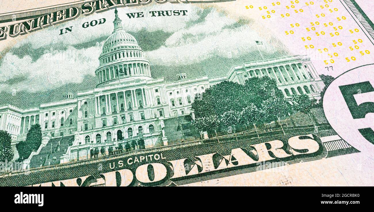 Primo piano di una banconota da 50 dollari USA. Primo piano di cinquanta dollari americani nota. Il dollaro AMERICANO è la valuta mondiale. Ritratto di Ulisse Grant sul fr Foto Stock