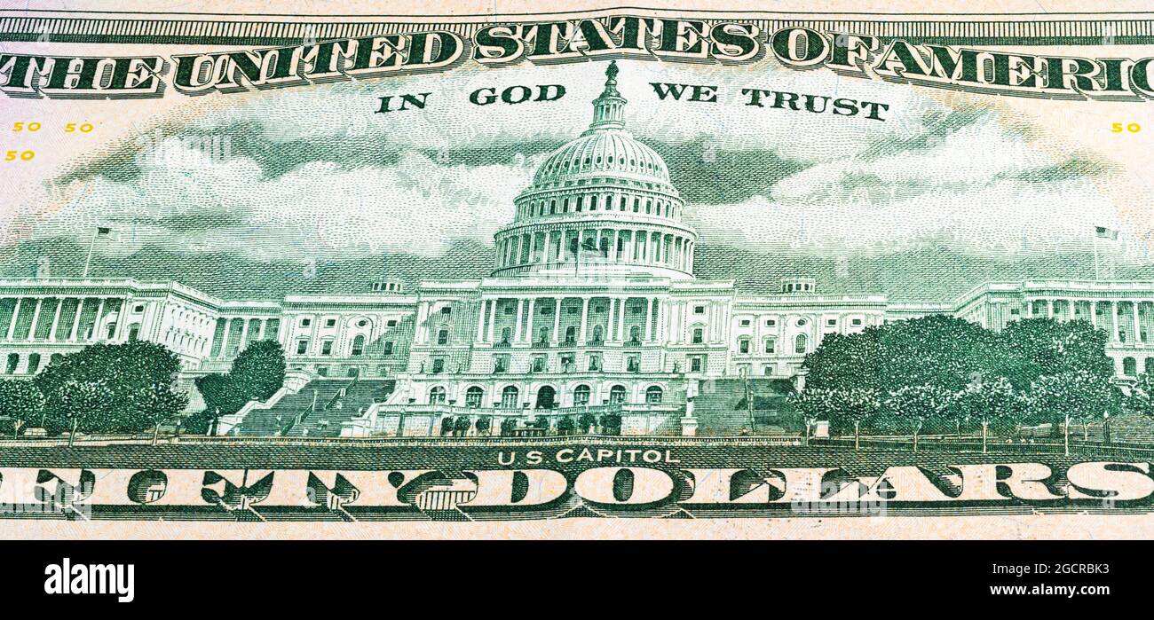 Primo piano di una banconota da 50 dollari USA. Primo piano di cinquanta dollari americani nota. Il dollaro AMERICANO è la valuta mondiale. Ritratto di Ulisse Grant sul fr Foto Stock