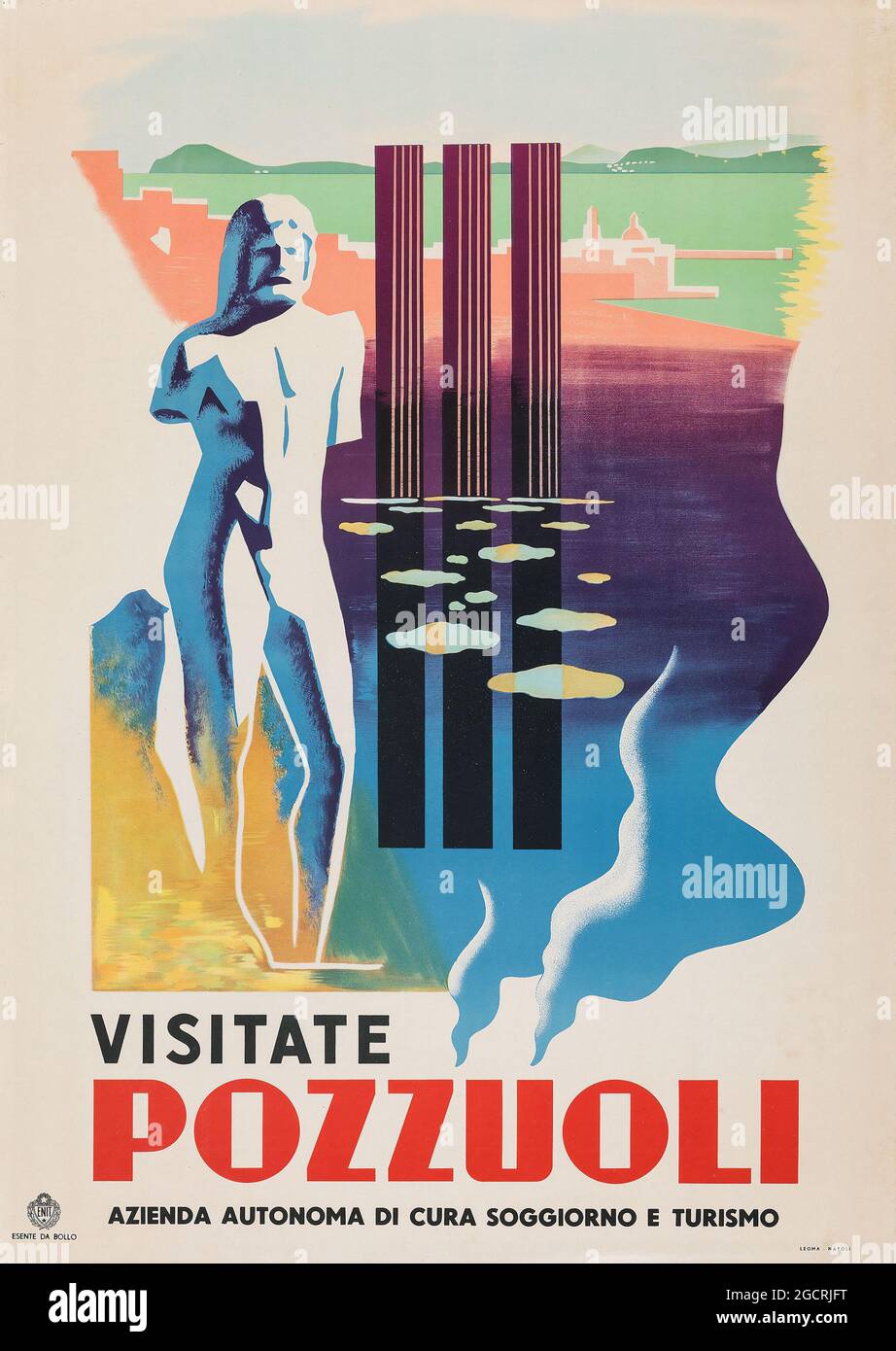 Poster Vintage Travel Italia. Pubblicità retrò. Visitate Pozzuoli dell'Agenzia Nazionale del Turismo (ENIT). Foto Stock