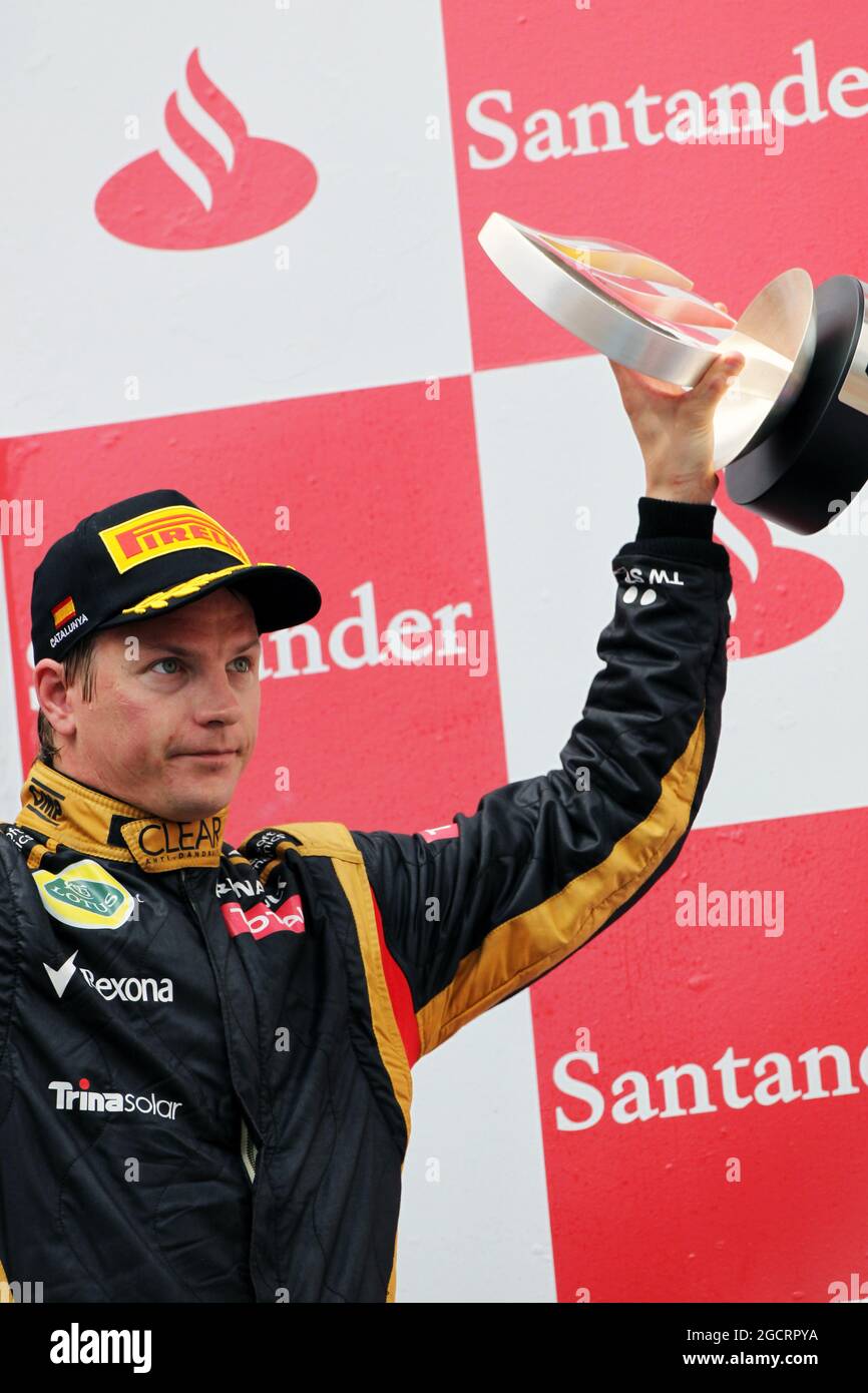 Kimi Raikkonen (fin) Lotus F1 Team festeggia la sua terza posizione sul podio. Gran Premio di Spagna, domenica 13 maggio 2012. Barcellona, Spagna. Foto Stock