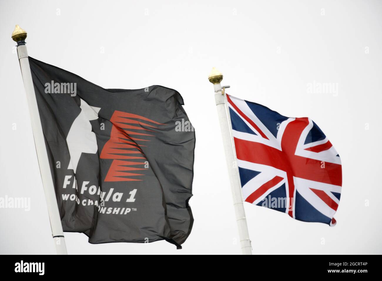 Bandiere F1 e Union. Gran Premio di Gran Bretagna, sabato 7 luglio 2012. Silverstone, Inghilterra. Foto Stock