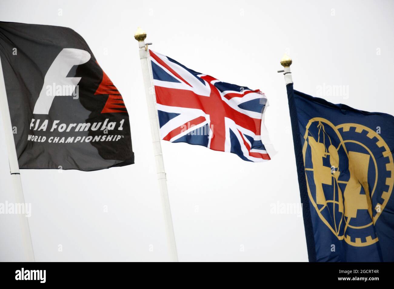 Flag F1, Union e FIA. Gran Premio di Gran Bretagna, sabato 7 luglio 2012. Silverstone, Inghilterra. Foto Stock