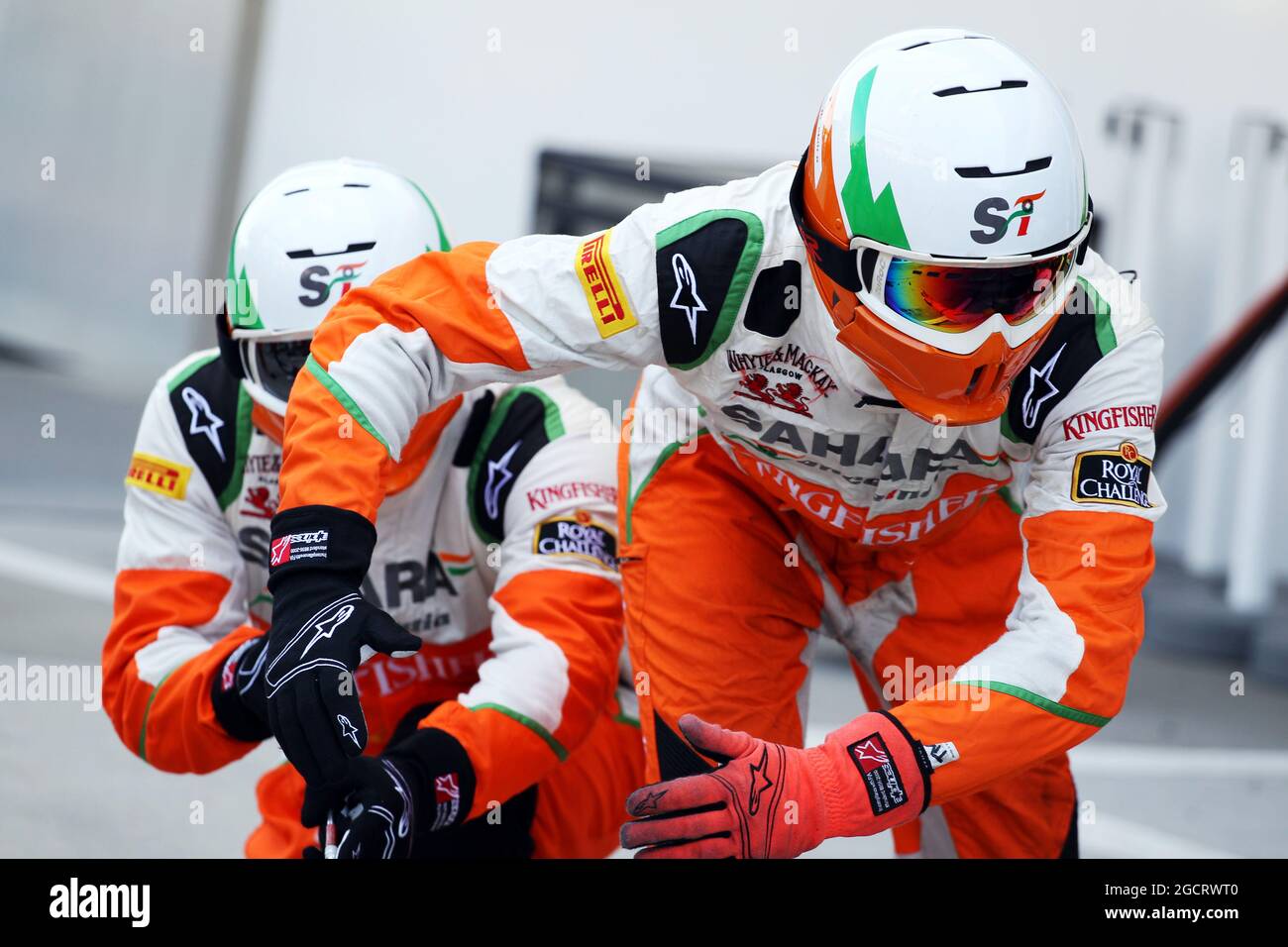 Sahara Force India F1 Team si ferma ai box. Gran Premio del Giappone, domenica 7 ottobre 2012. Suzuka, Giappone. Foto Stock